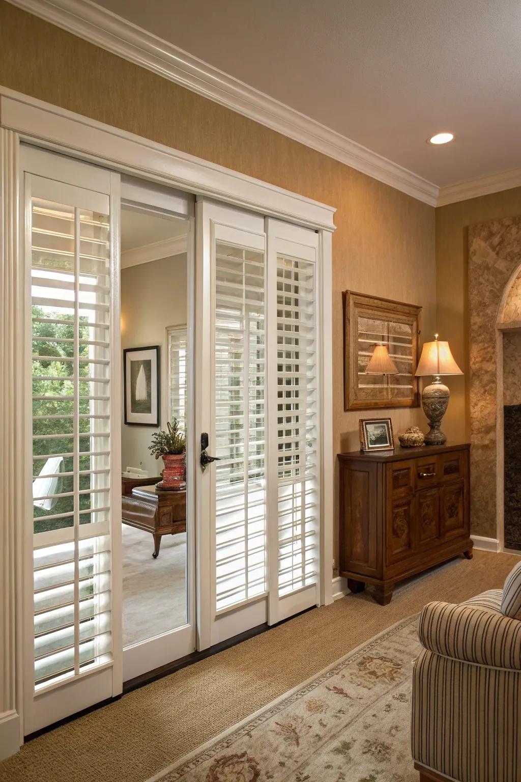 Louvred screens deliver a conventional and enduring solution.