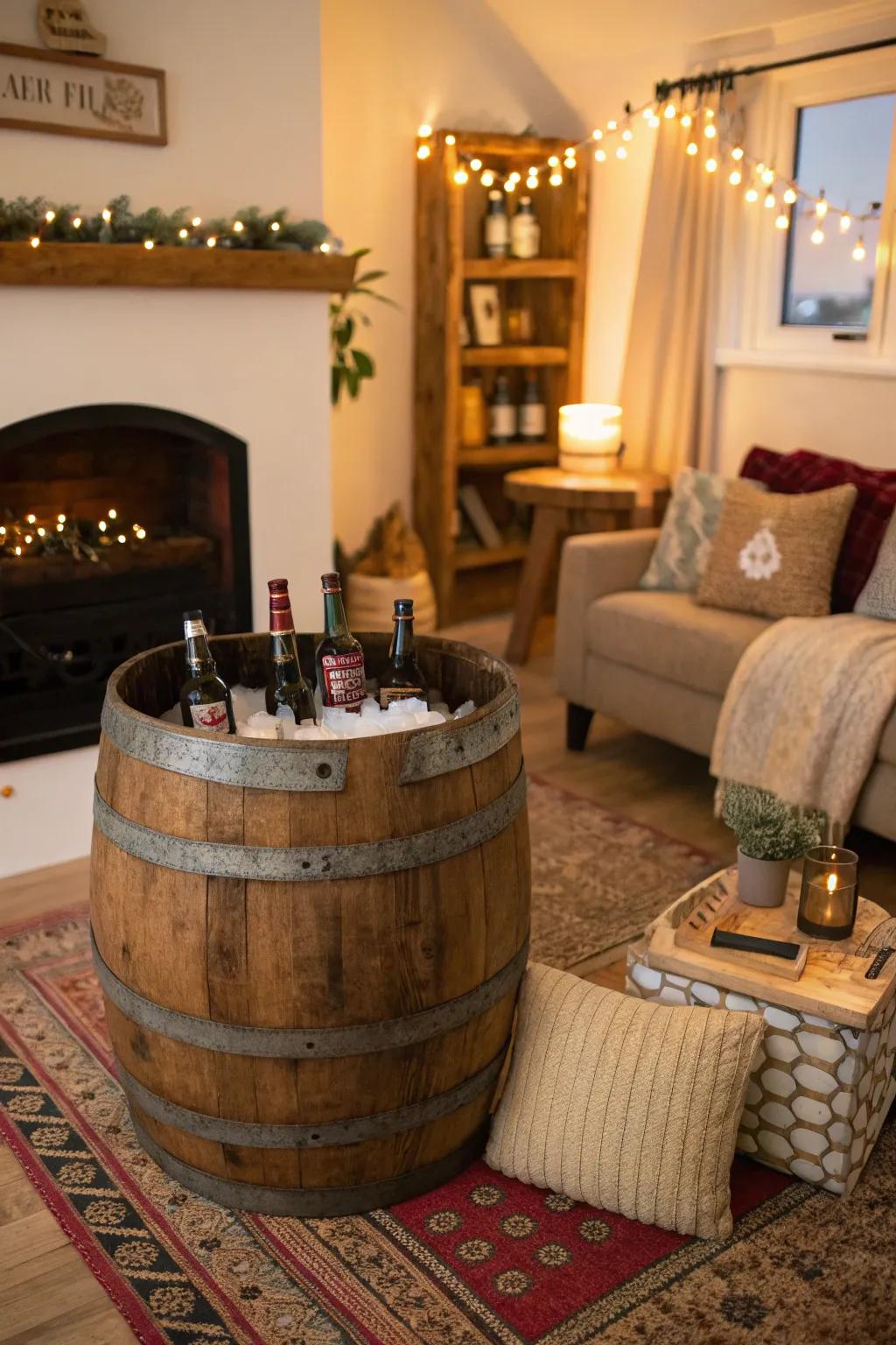 Country tub brew stand creating a snug atmosphere.