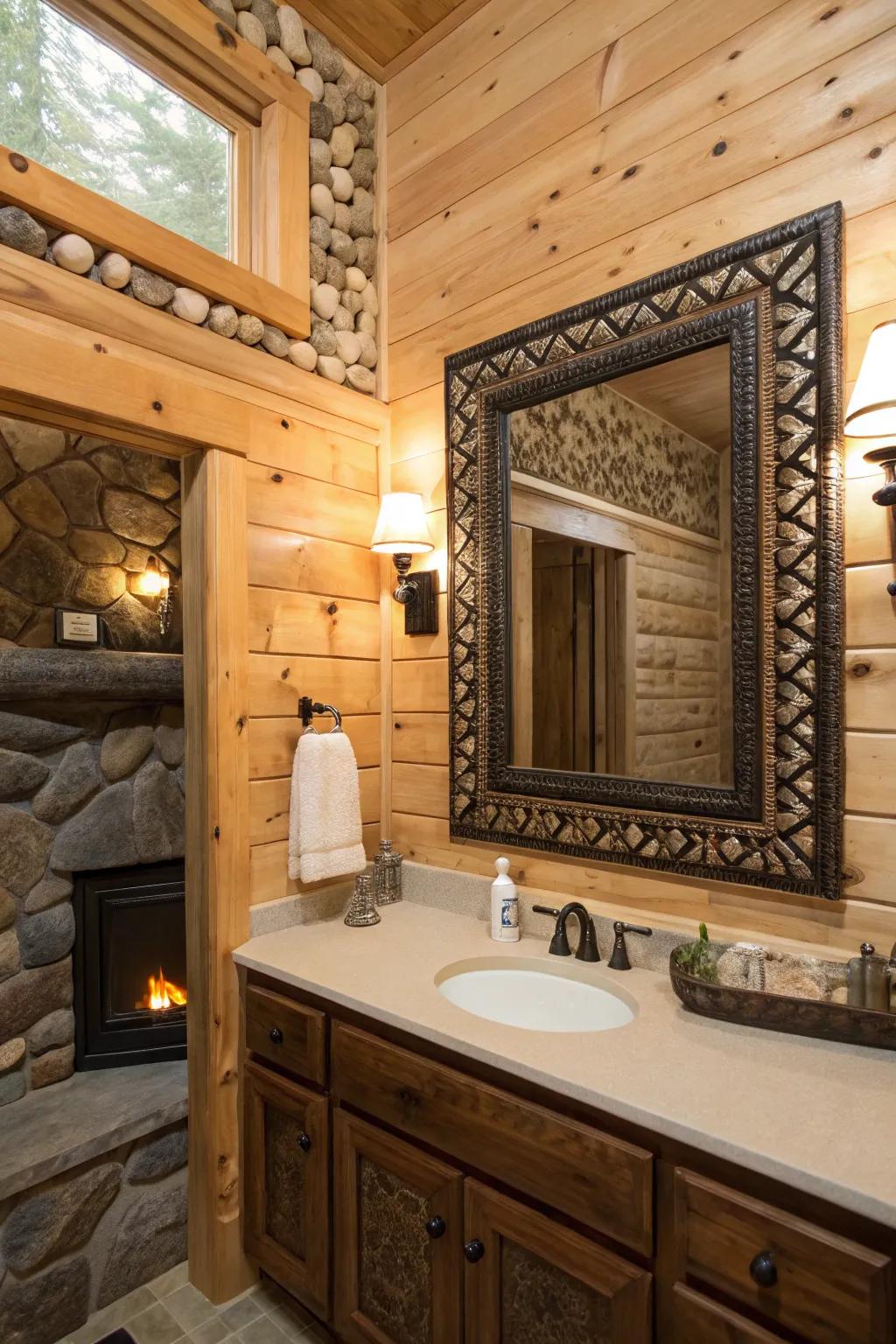 An ornamental mirror introduces style and reflects light.