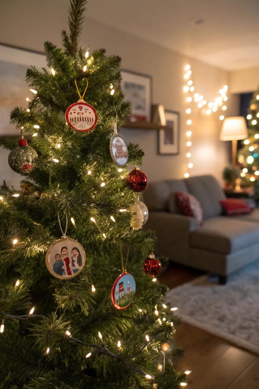 Individualized baubles giving the tree a unique touch.