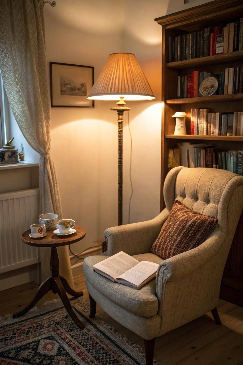 Warm lighting engenders a comforting ambiance for reading.