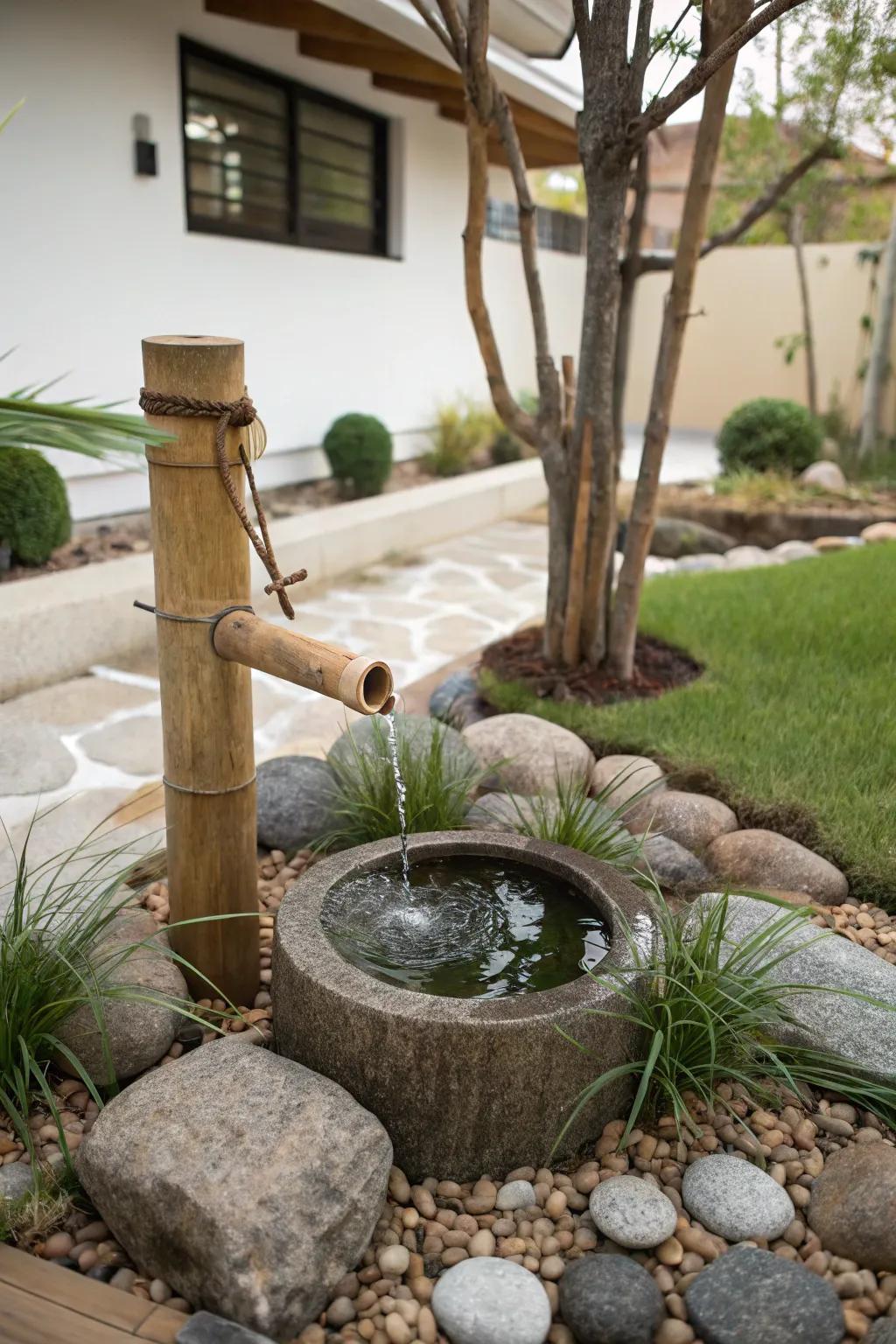 A cane water feature contributes a Zen-like, meditative element.