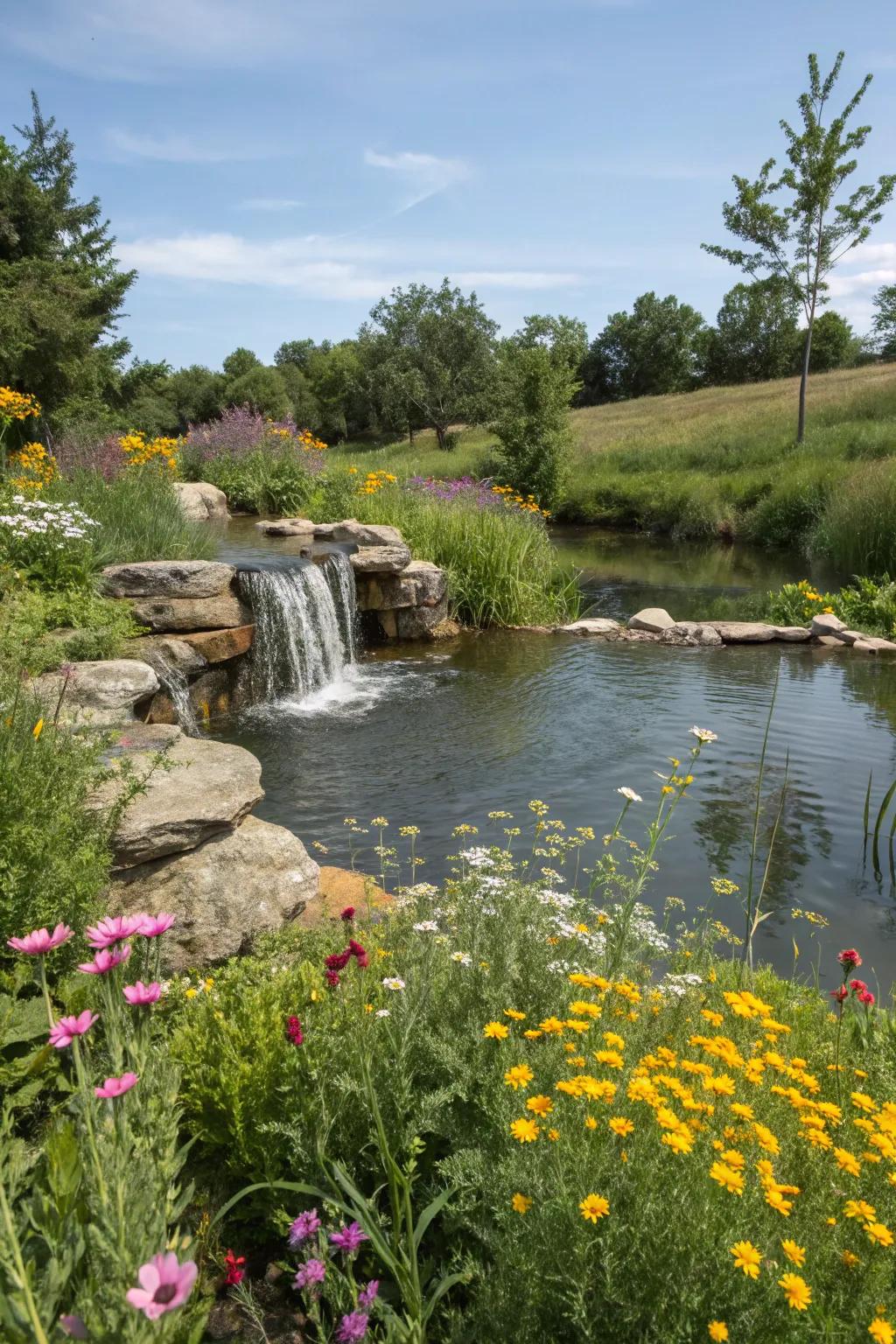 Native blooms infuse vibrant color and allure to your pond area.