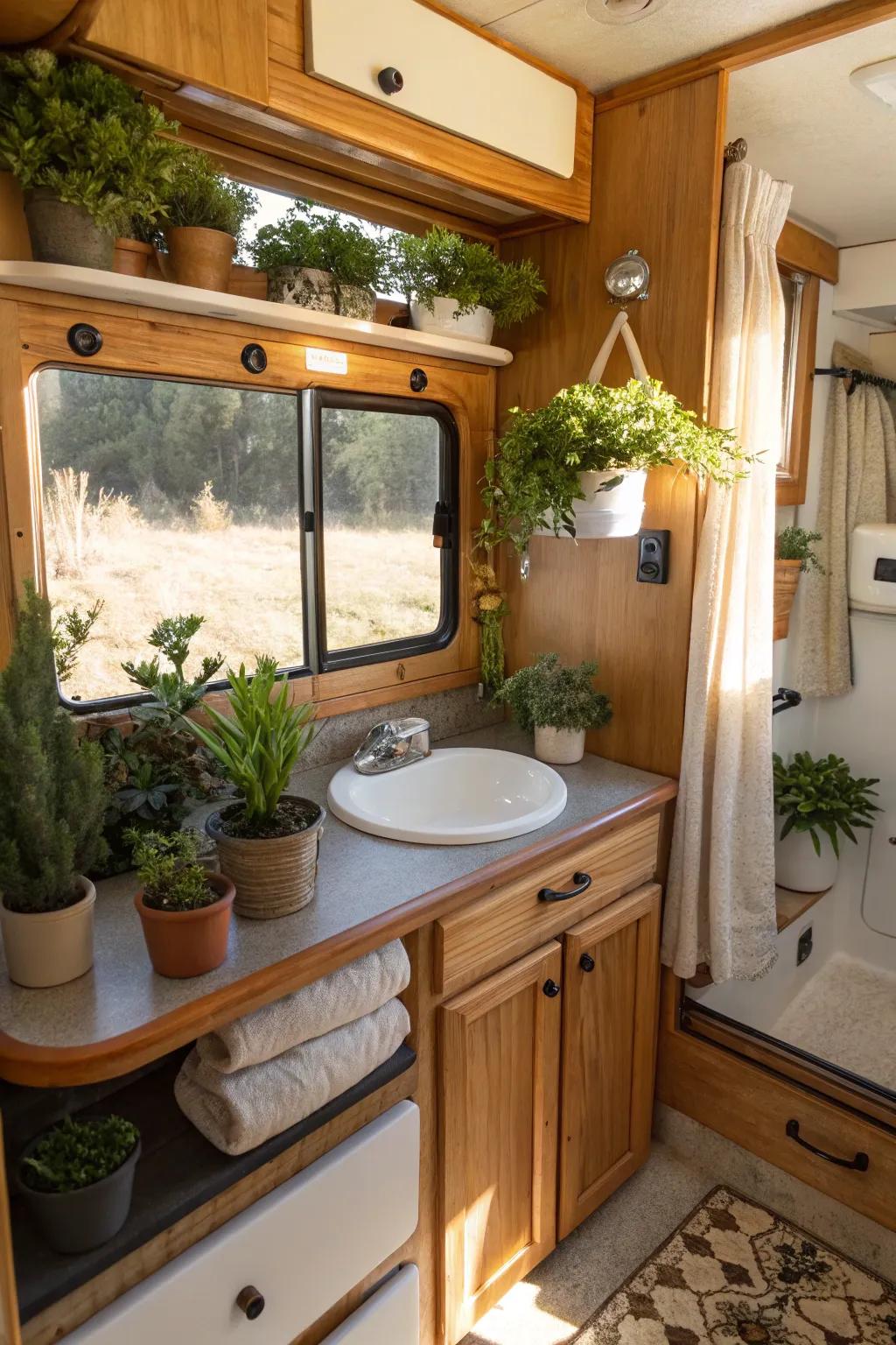 Natural elements add warmth and a refreshing vibe to your bathroom.