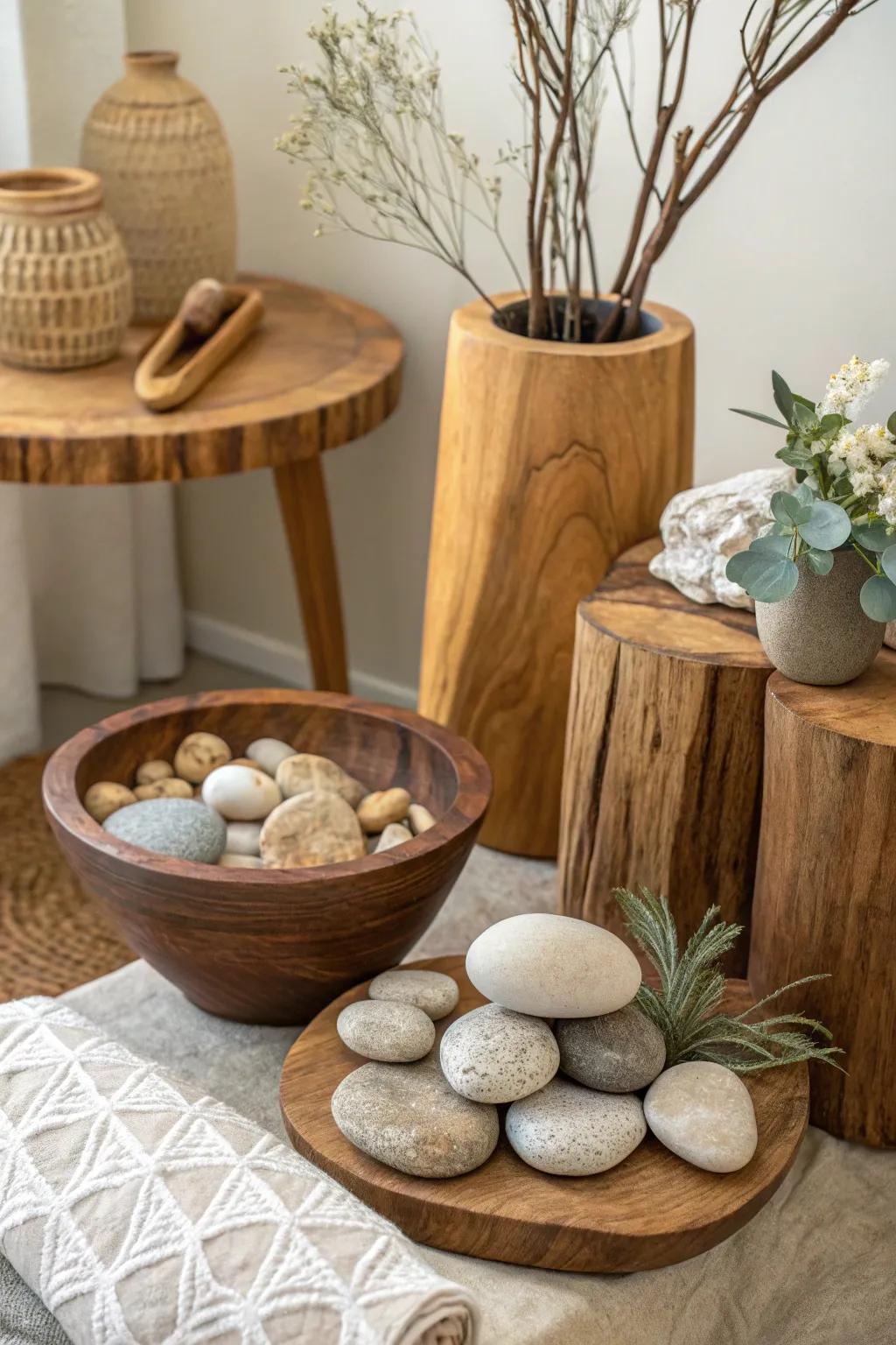 Bring nature into your spa with stones and timber features.