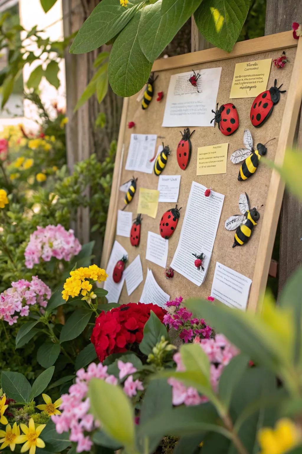Bees and ladybugs enhancing the charm of the spring notice board.