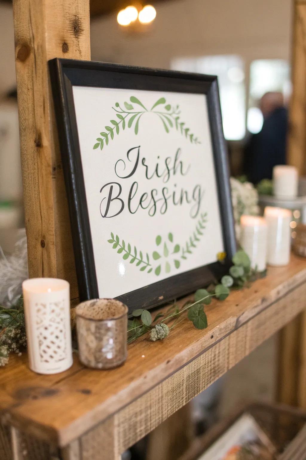Incorporate custom through a framed Irish benediction.