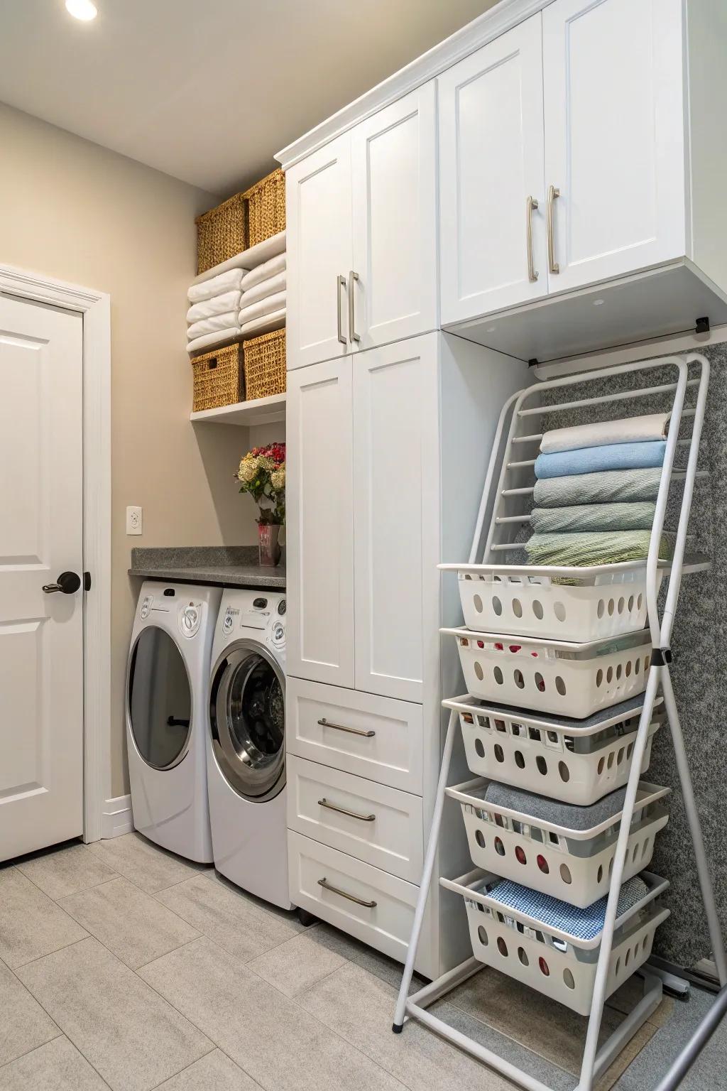 A pull-out drying rack offers a practical drying option.