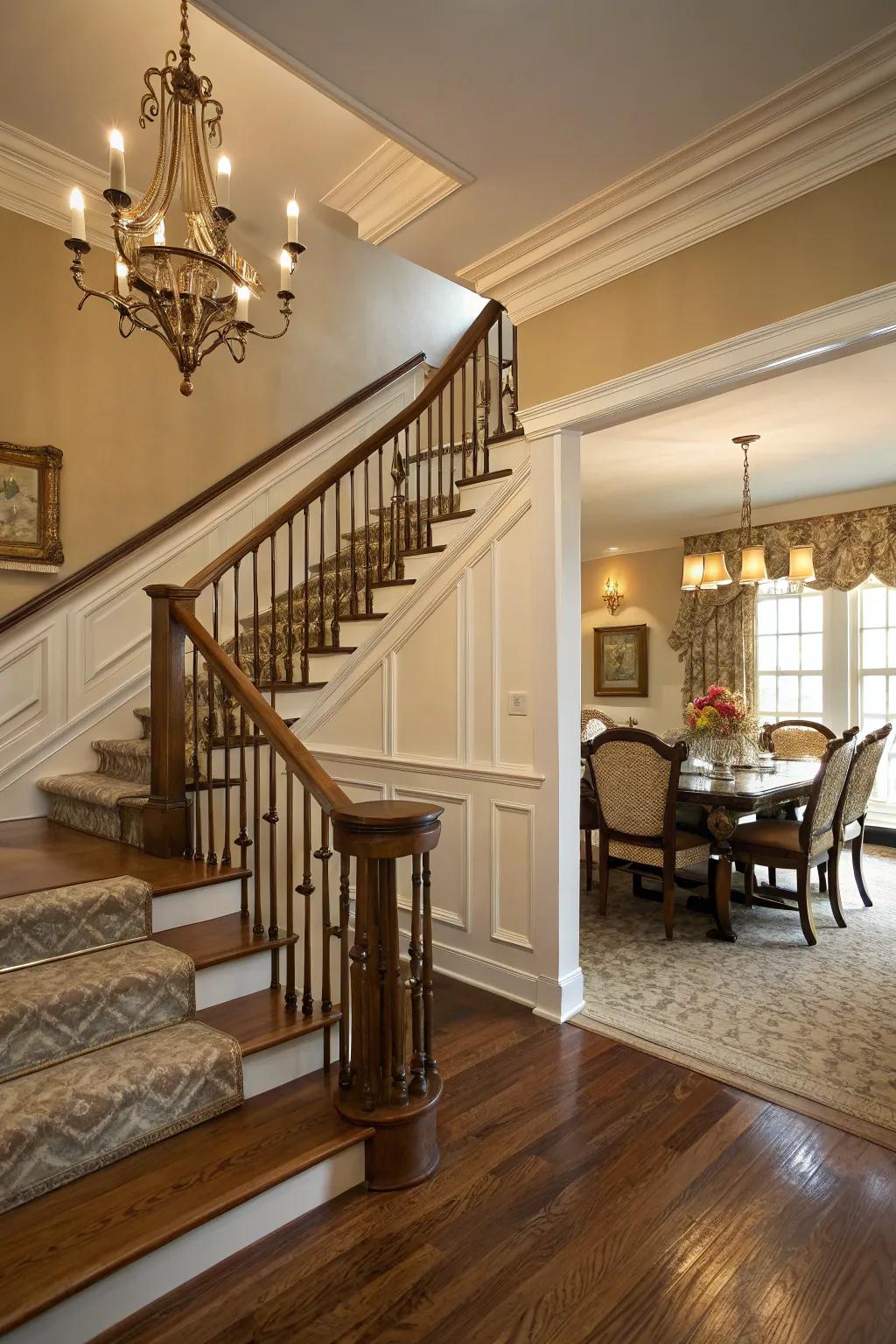 Middle wall trim introduces symmetry and style to your staircase.