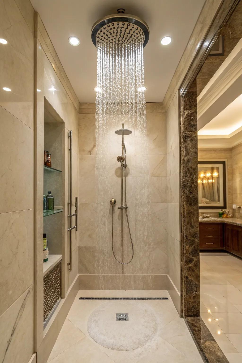 Modern fixtures enrich the shower experience.