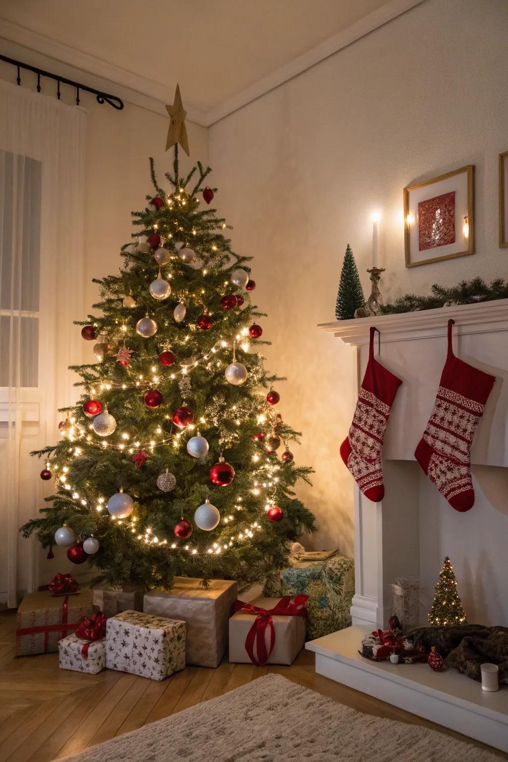 Hosiery complements the Yuletide fir exquisitely.