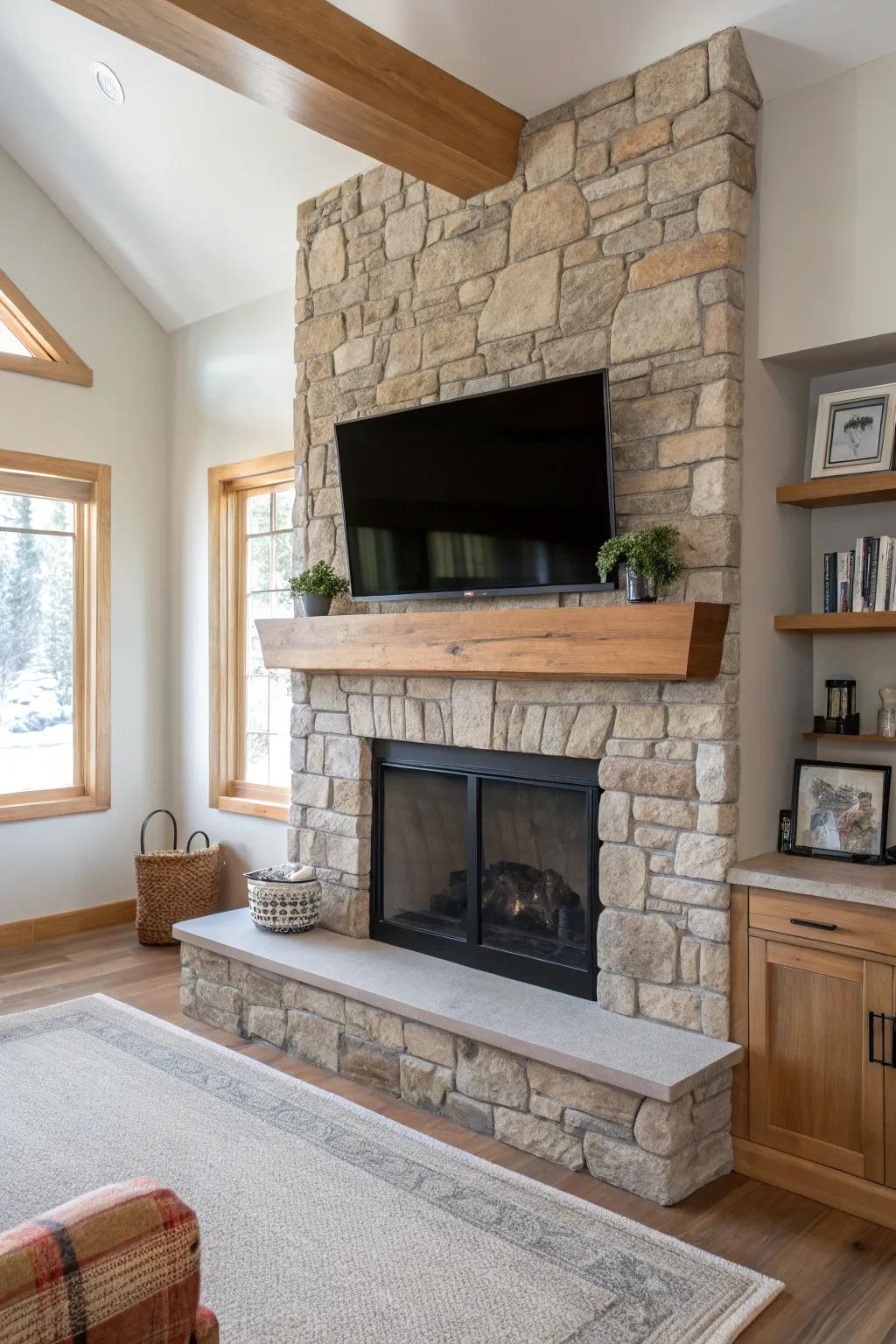 Boost your design using a hanging mantel giving a smooth and current touch.