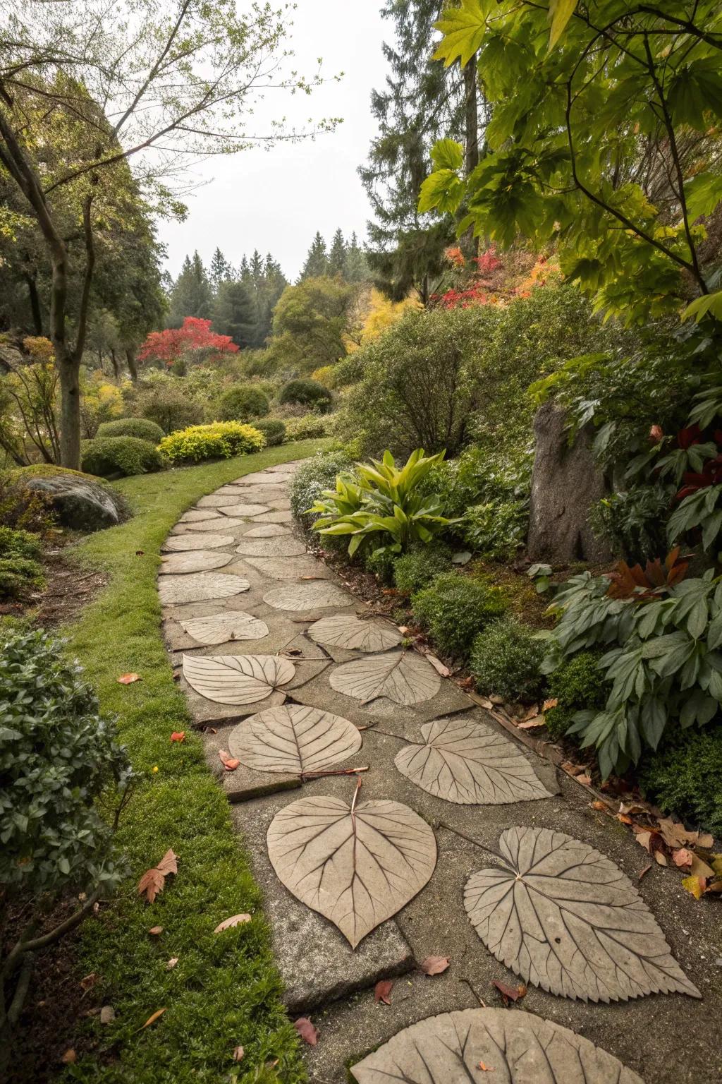 Foliage formed stones bring a whimsical, natural touch to your path.