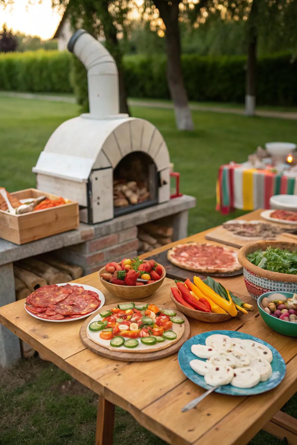 An enjoyable pizza party with fresh ingredients.