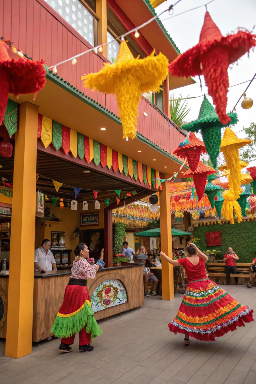 A vibrant and celebratory South-Of-The-Border party with colorful decor.