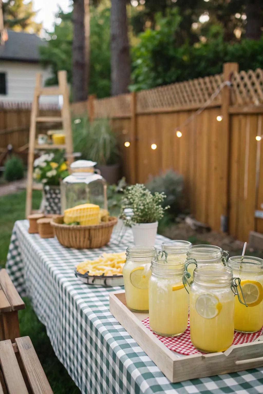 Preserving jars contribute a rustic and attractive aspect to beverage displays.