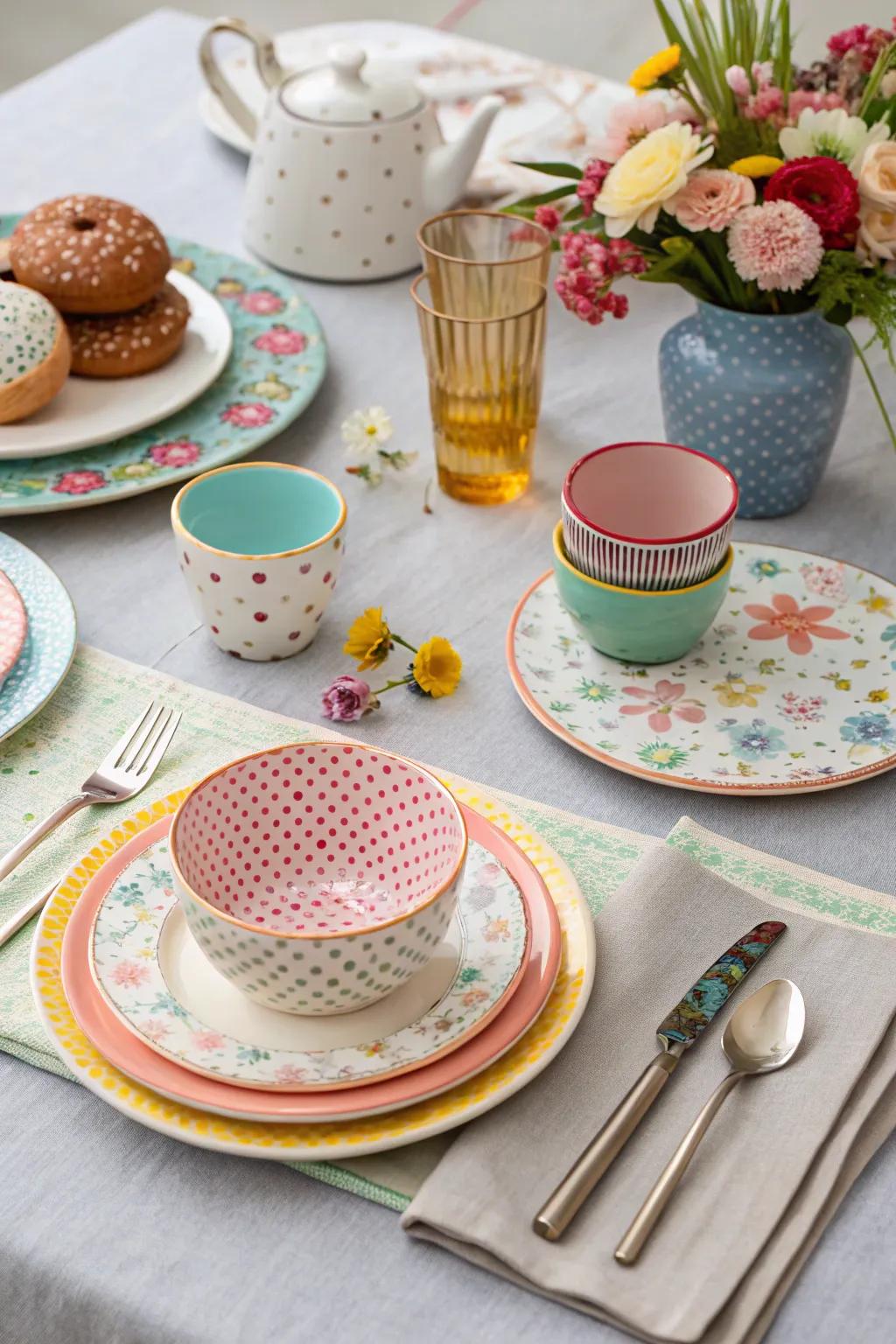 A varied blend of table accessories adds character.