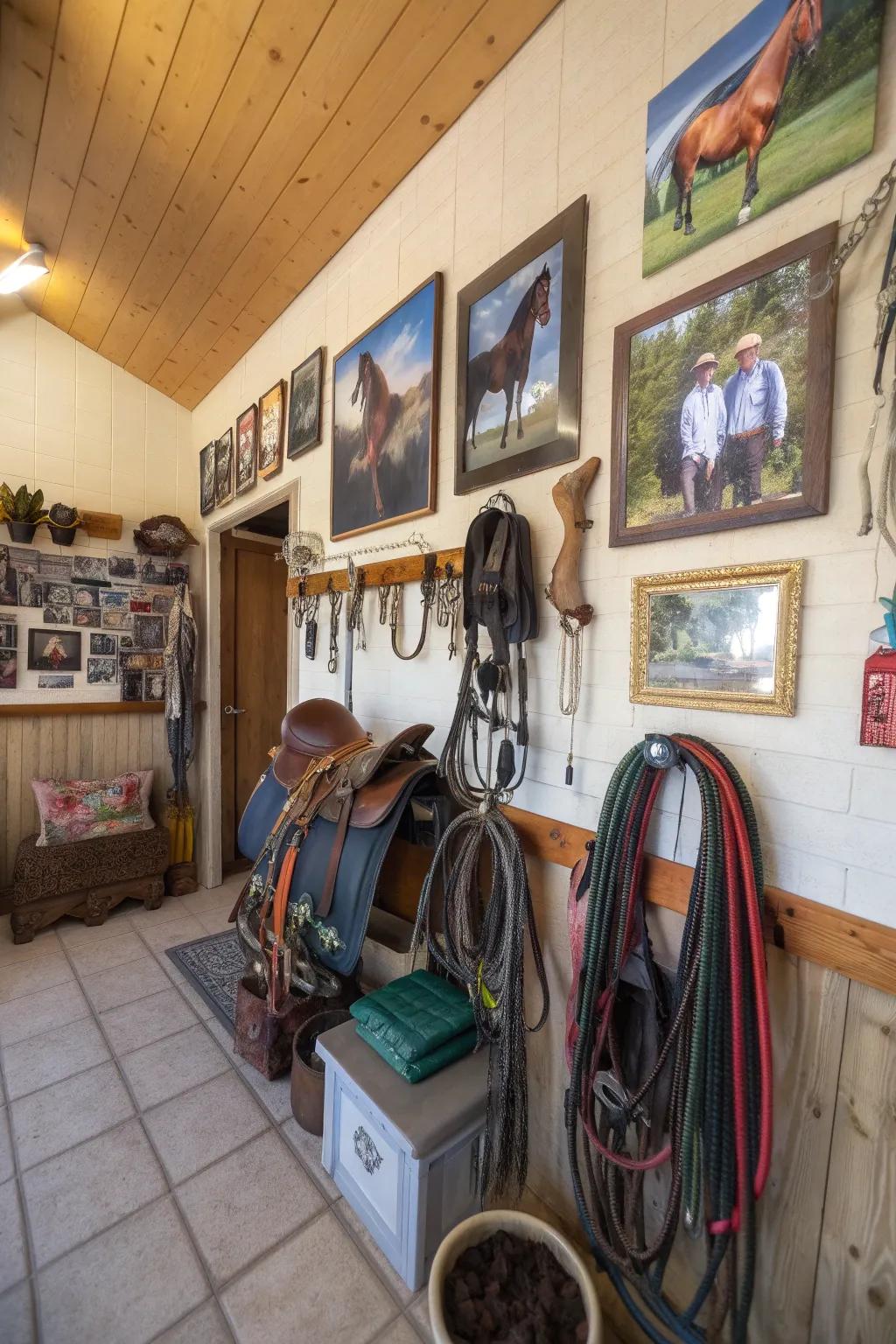 Decorative touches that add personality to a tack room.