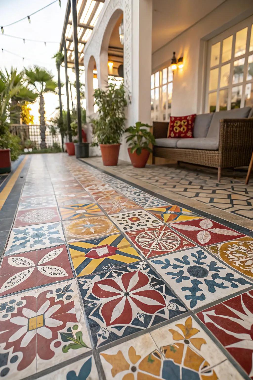 Elaborate squares contribute ornamental flair to your patio ground.