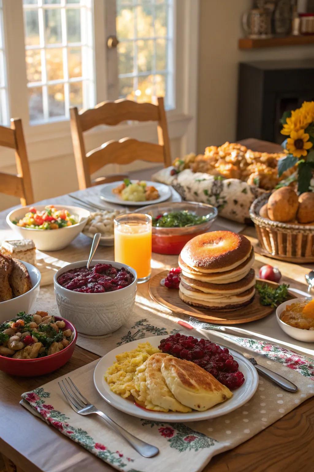 A delightful spread for a Friendsgiving brunch.