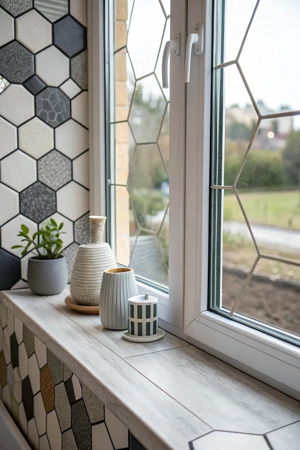 Geometric tiles convert this window sill into a contemporary and captivating attraction.
