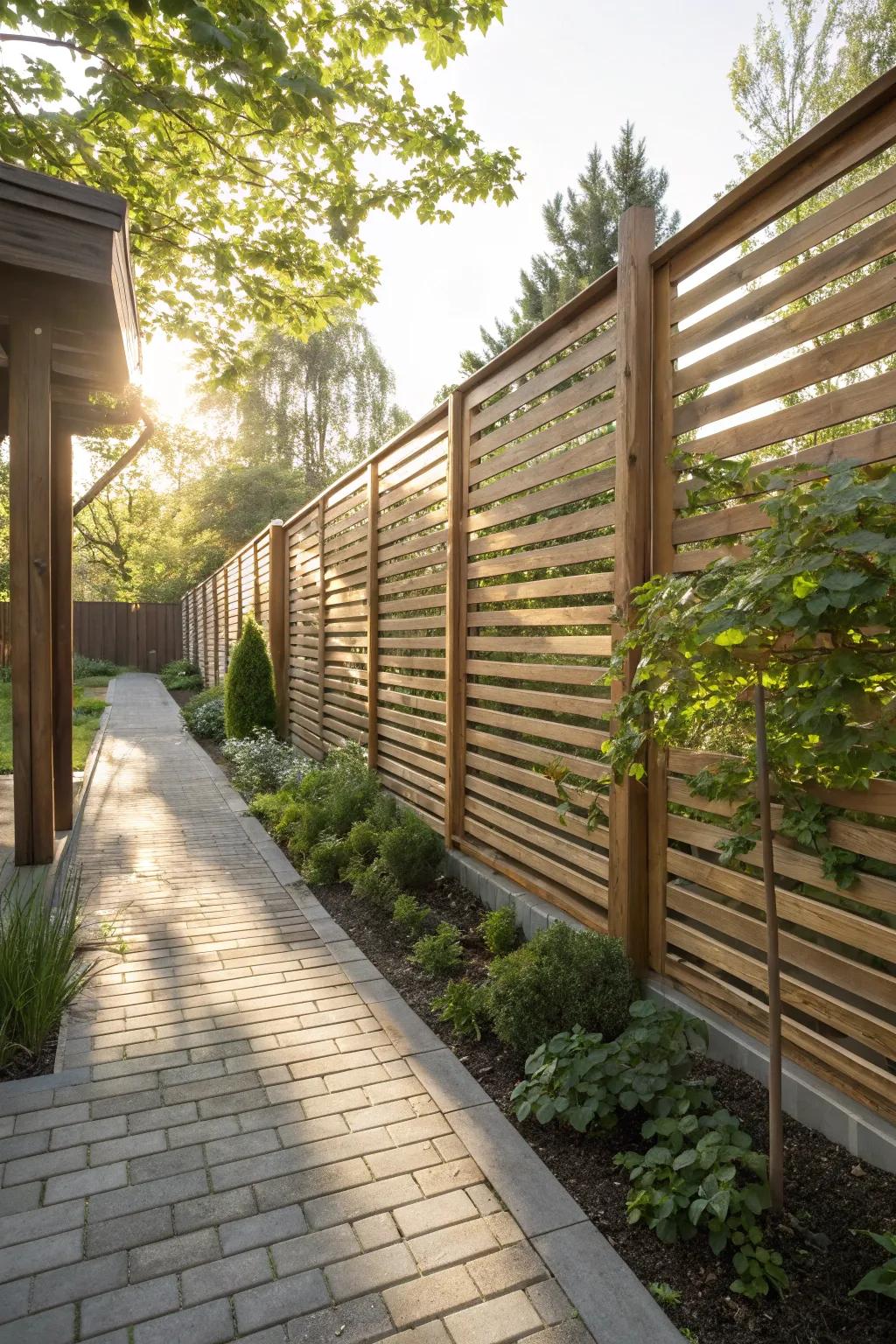 Louvered guards afford seclusion while permitting light and air.
