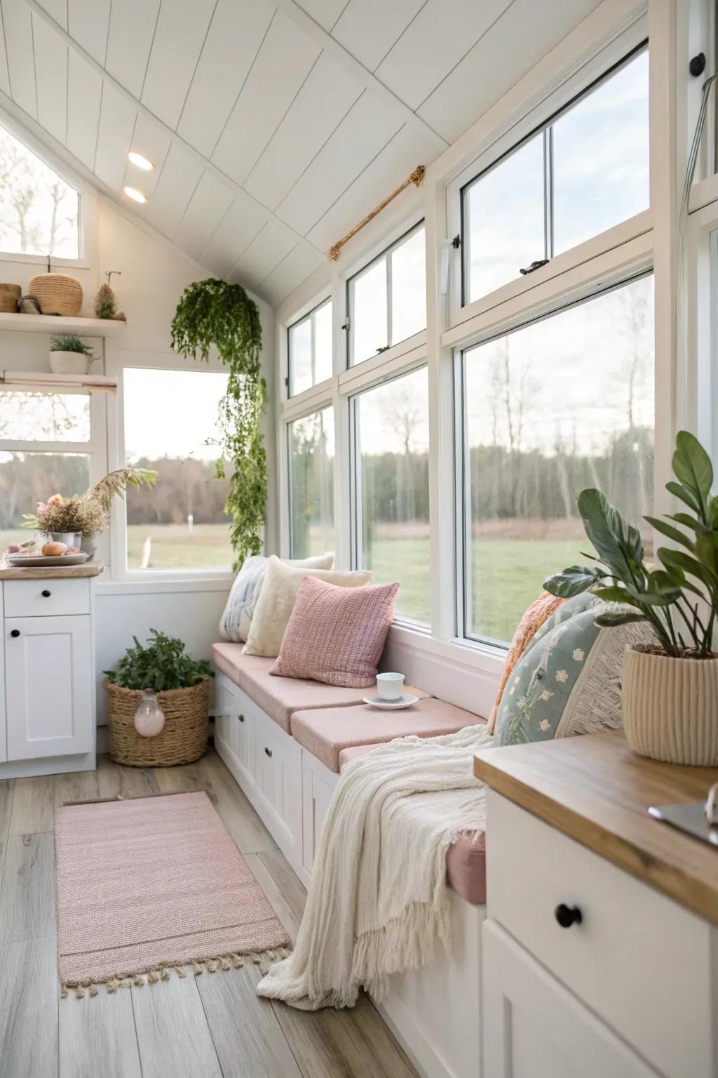 Natural light alters confined spaces into airy havens.