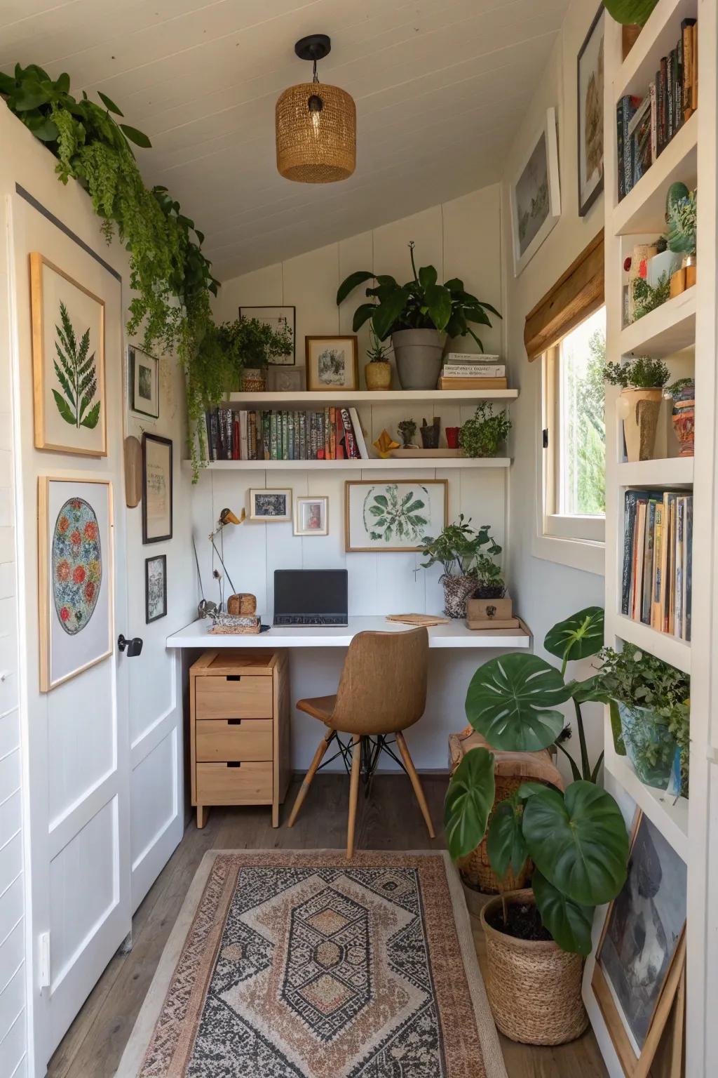 Personal touches convey warmth and individuality to your small office space.