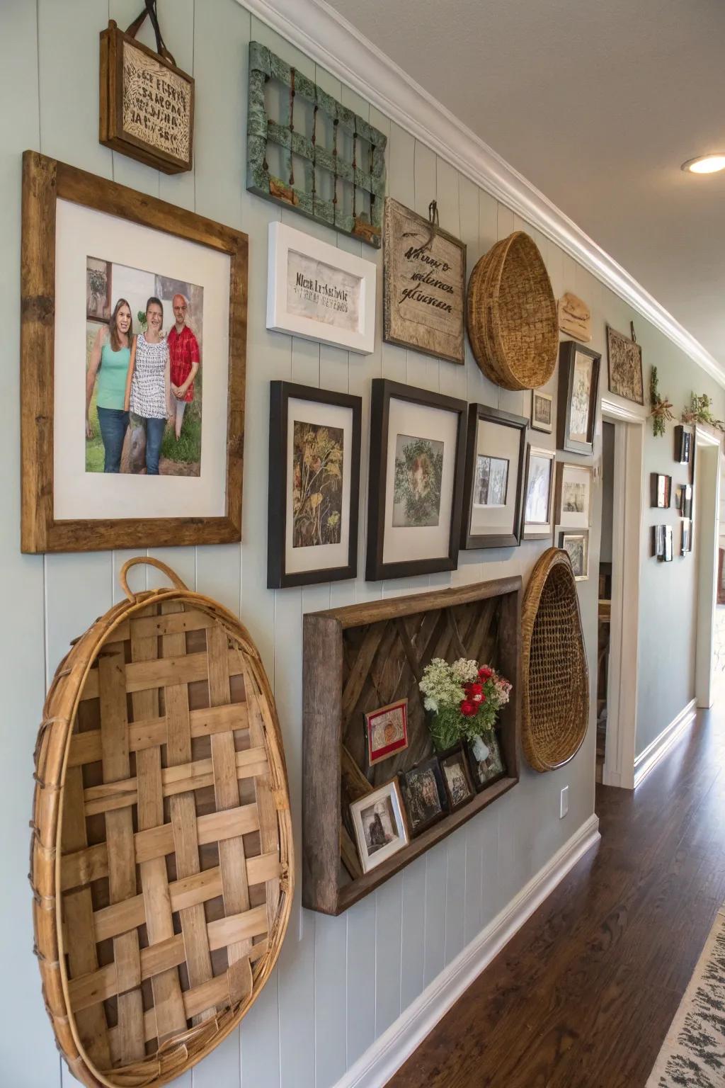 Add depth to your picture wall using cargo nets.