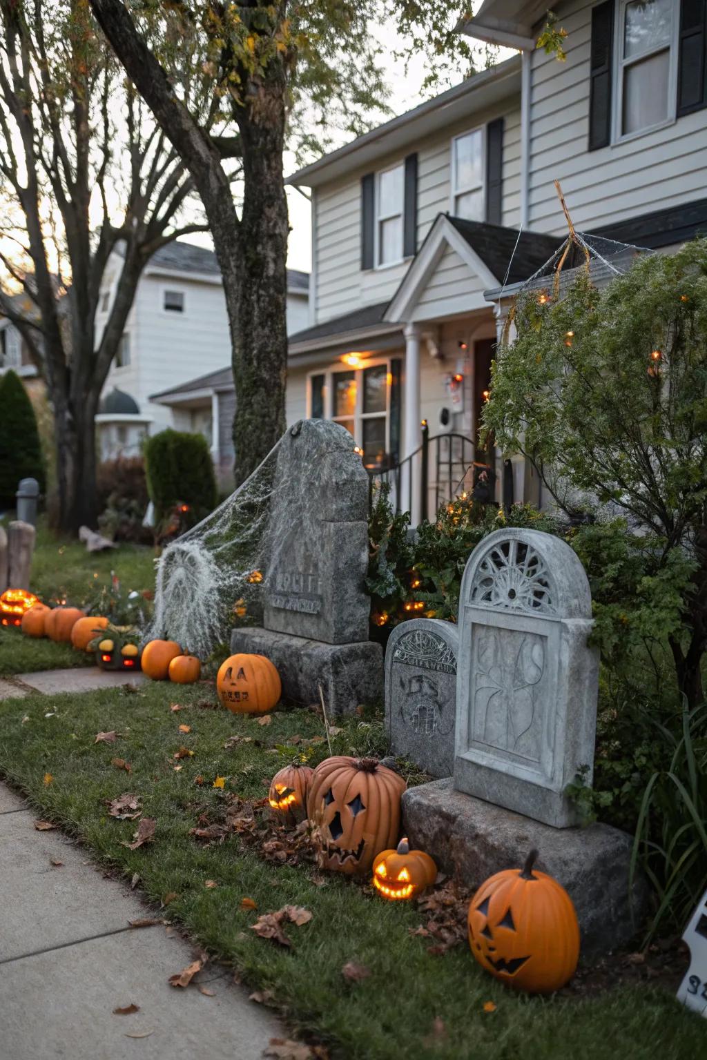 Multiple tombstones create an immersive graveyard effect.