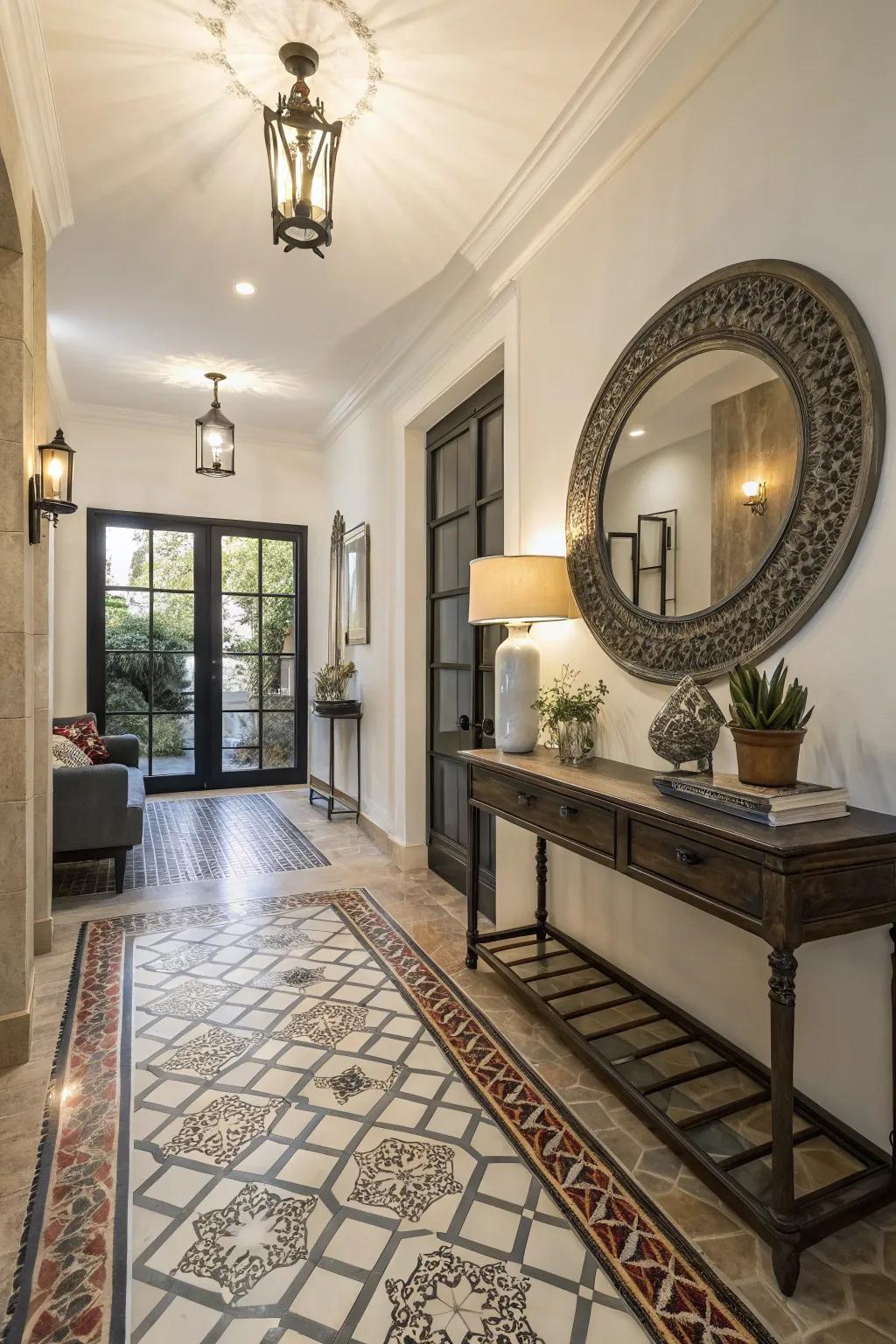 Establish the standard using a grand entryway stone transition.