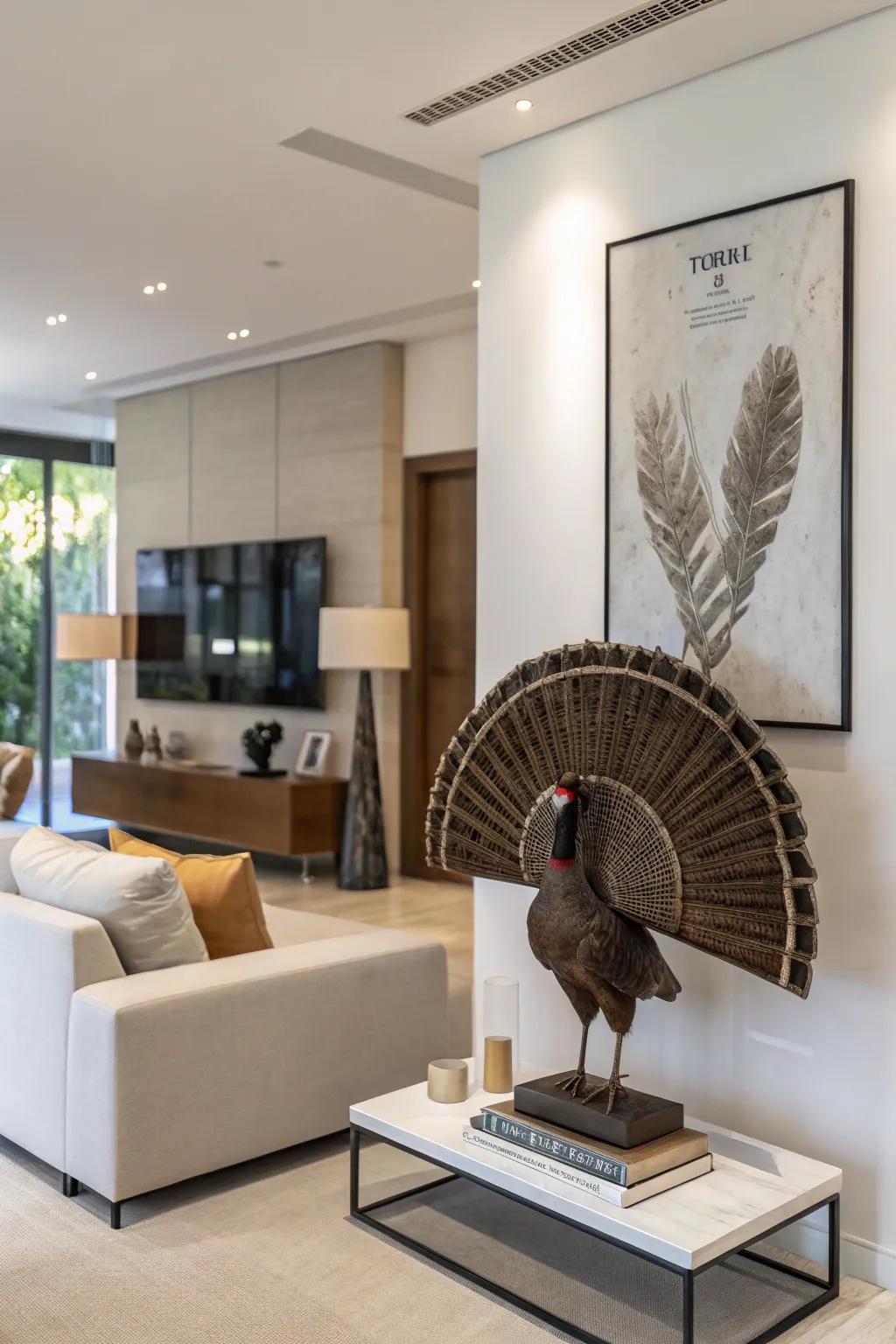An essentialist mount that enables the beauty of the turkey fan to radiate.