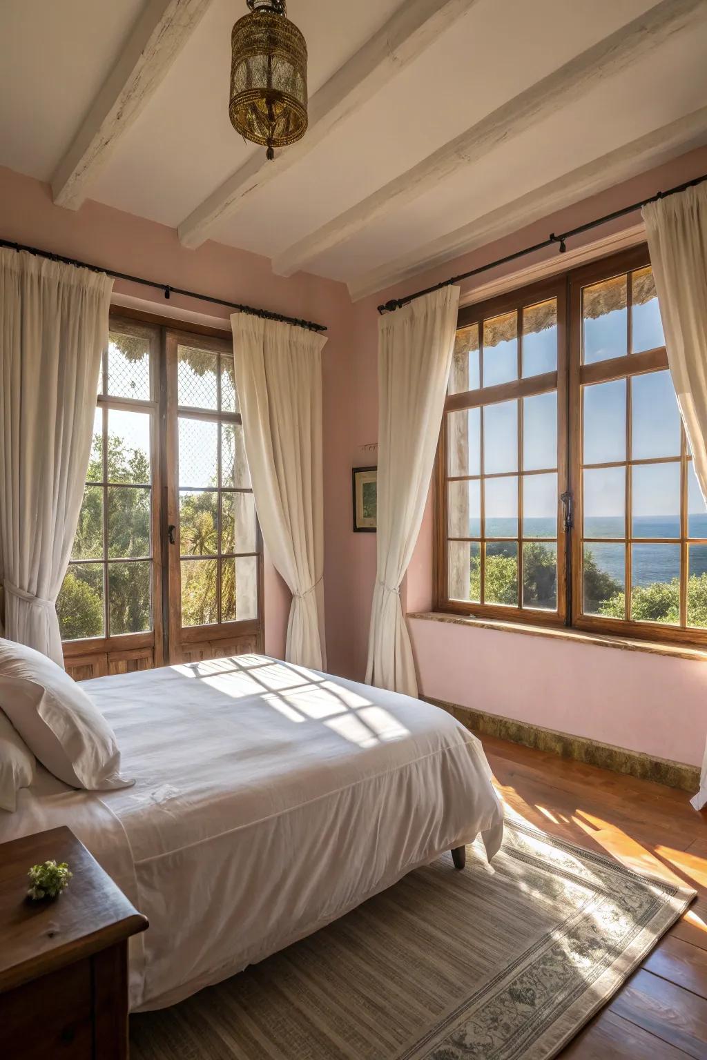 Sunlight enhances the beauty and coziness of your Tuscan-inspired bedroom.