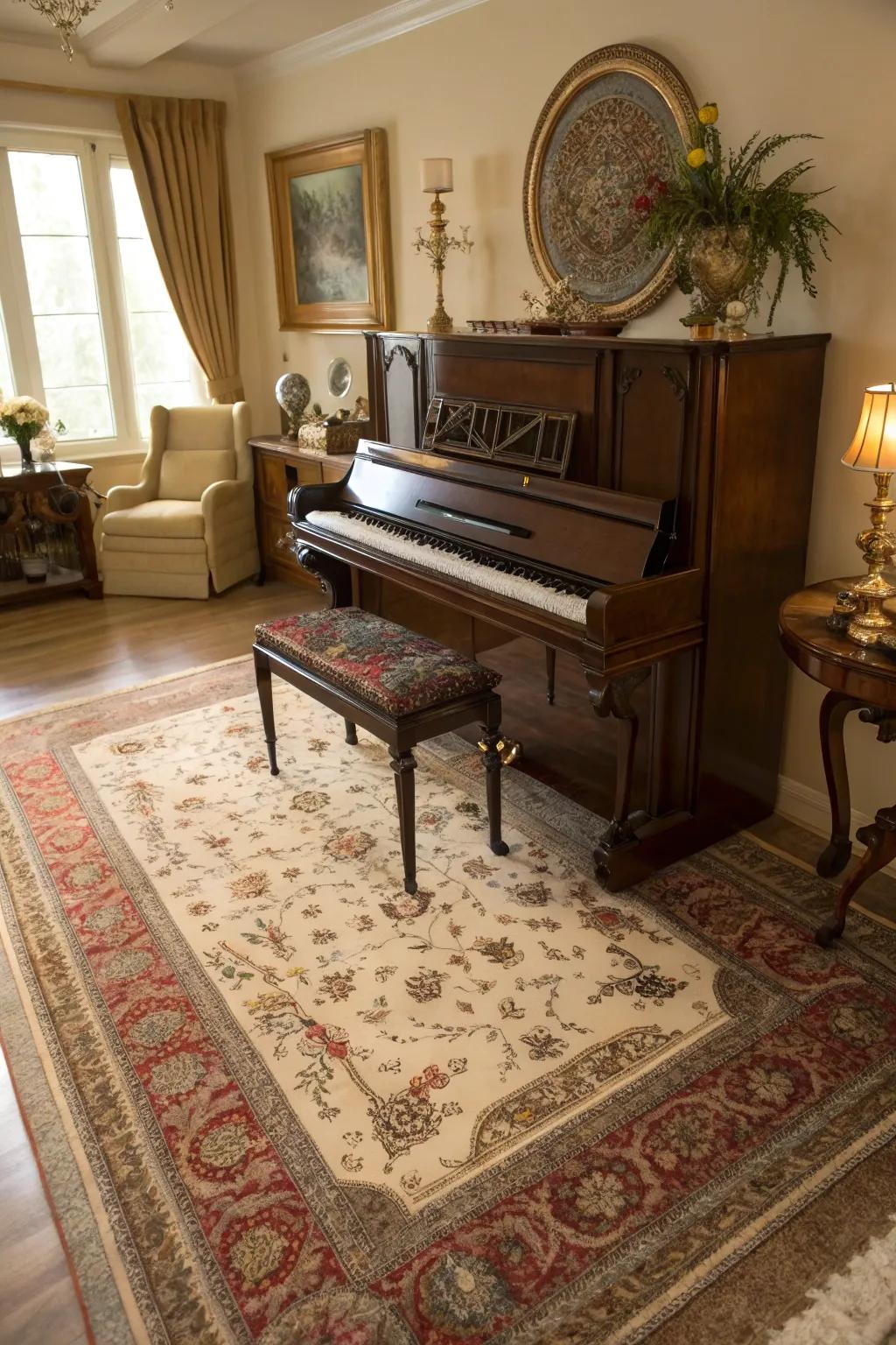 Anchor your piano using a fashionable and useful floor covering.