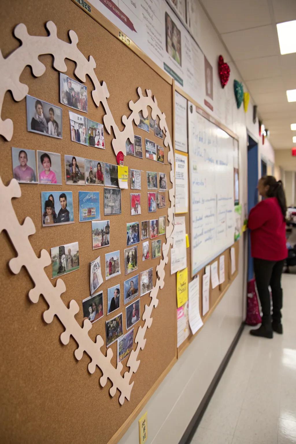 An Amity Jigsaw notice board featuring segments forming a heart.