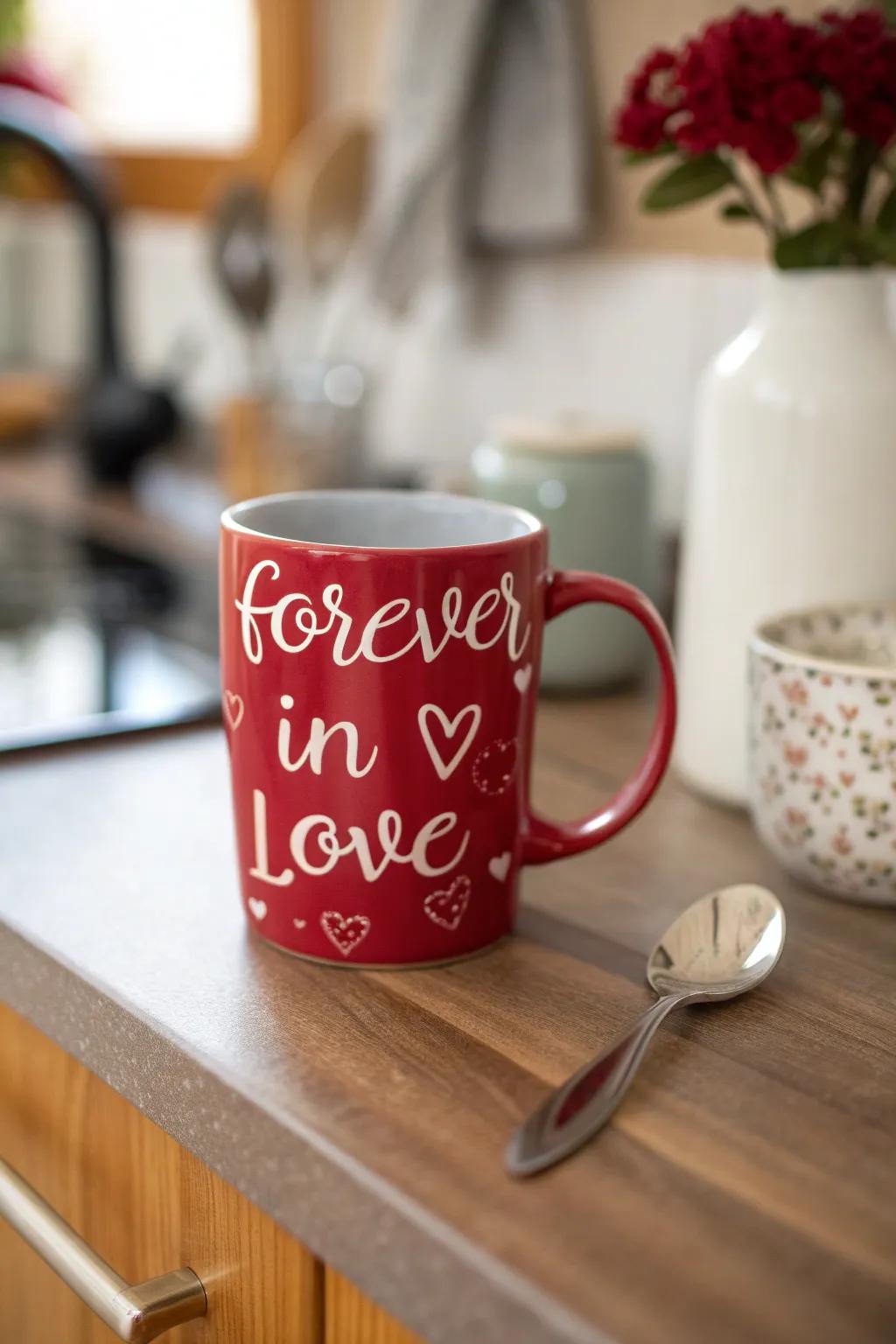 A charming beverage holder featuring a heartfelt message