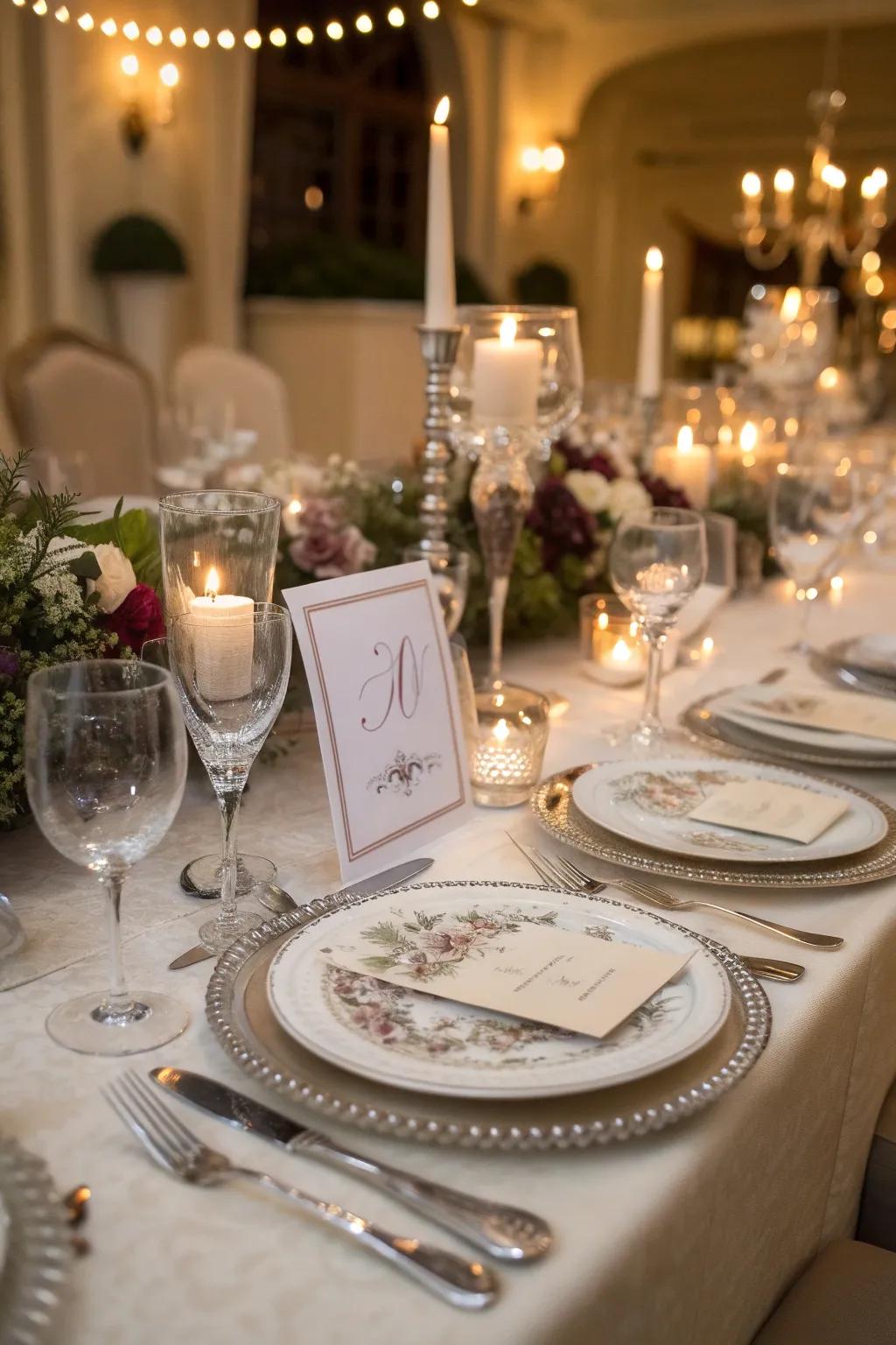 Custom place cards enhance the personal touch.