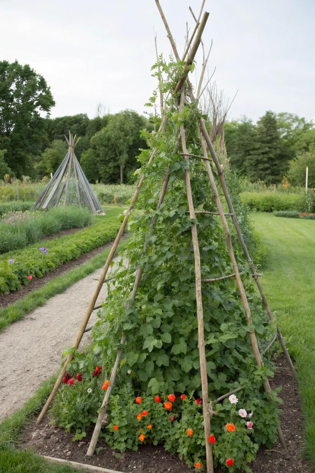 Cone trellises introduce a whimsical flair to your garden.