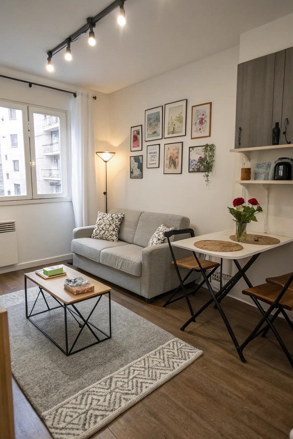 Your studio will remain comfortable and clutter-free with compact furniture.