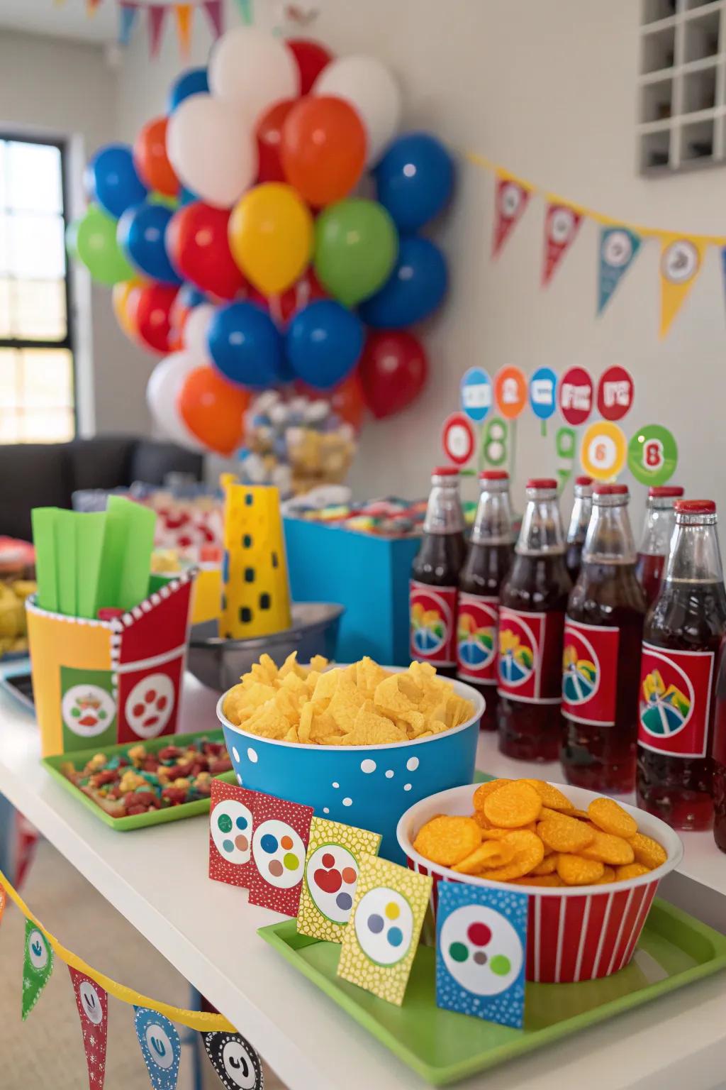 A creatively designed snack hub keeps the theme buzzing.