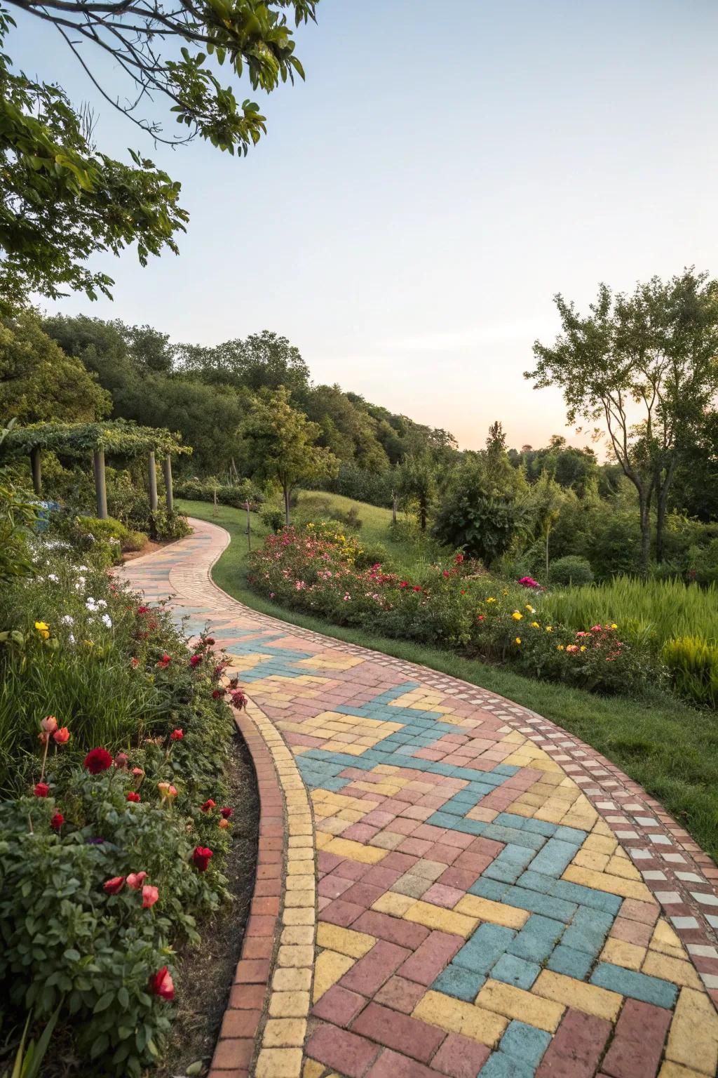 Patterned blocks inject vibrant appeal into your garden walkway.
