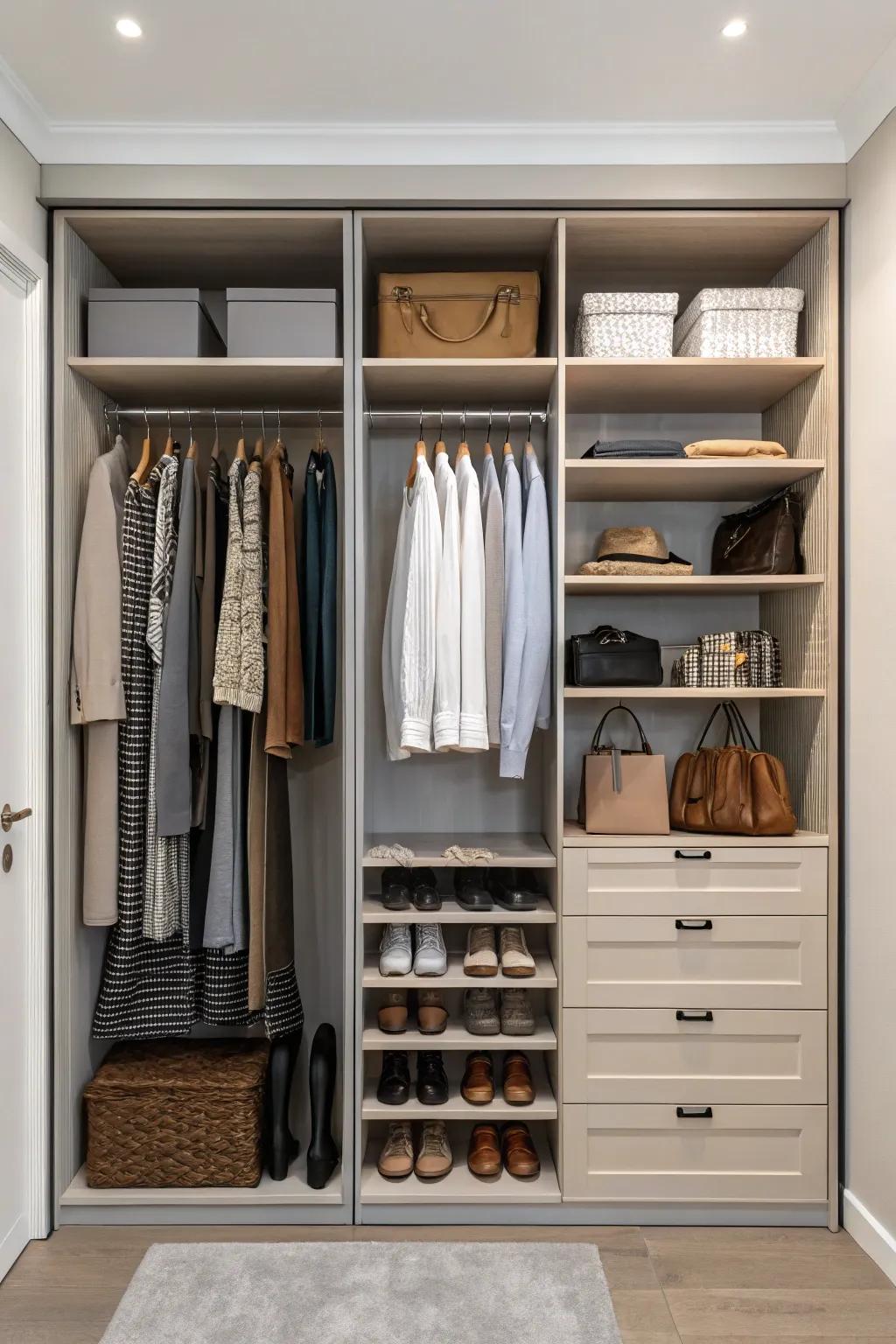 Maximize vertical area to get the most from your closet’s capacity.