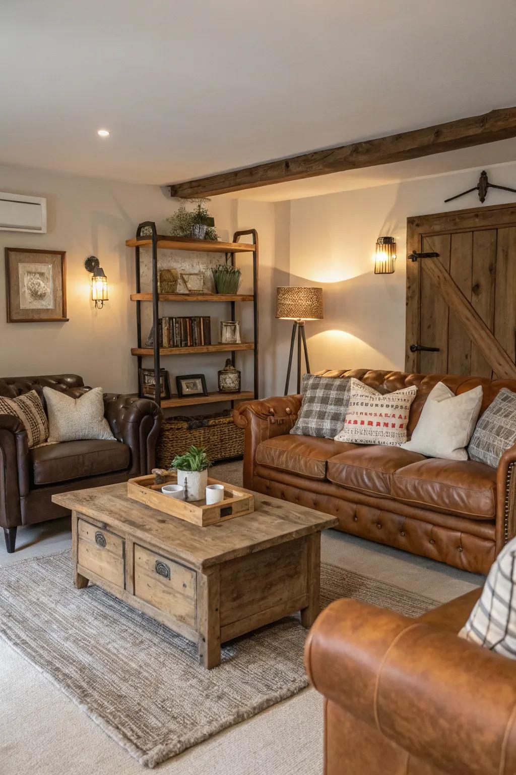 A harmonious blend of vintage and new enlivens a lounge.