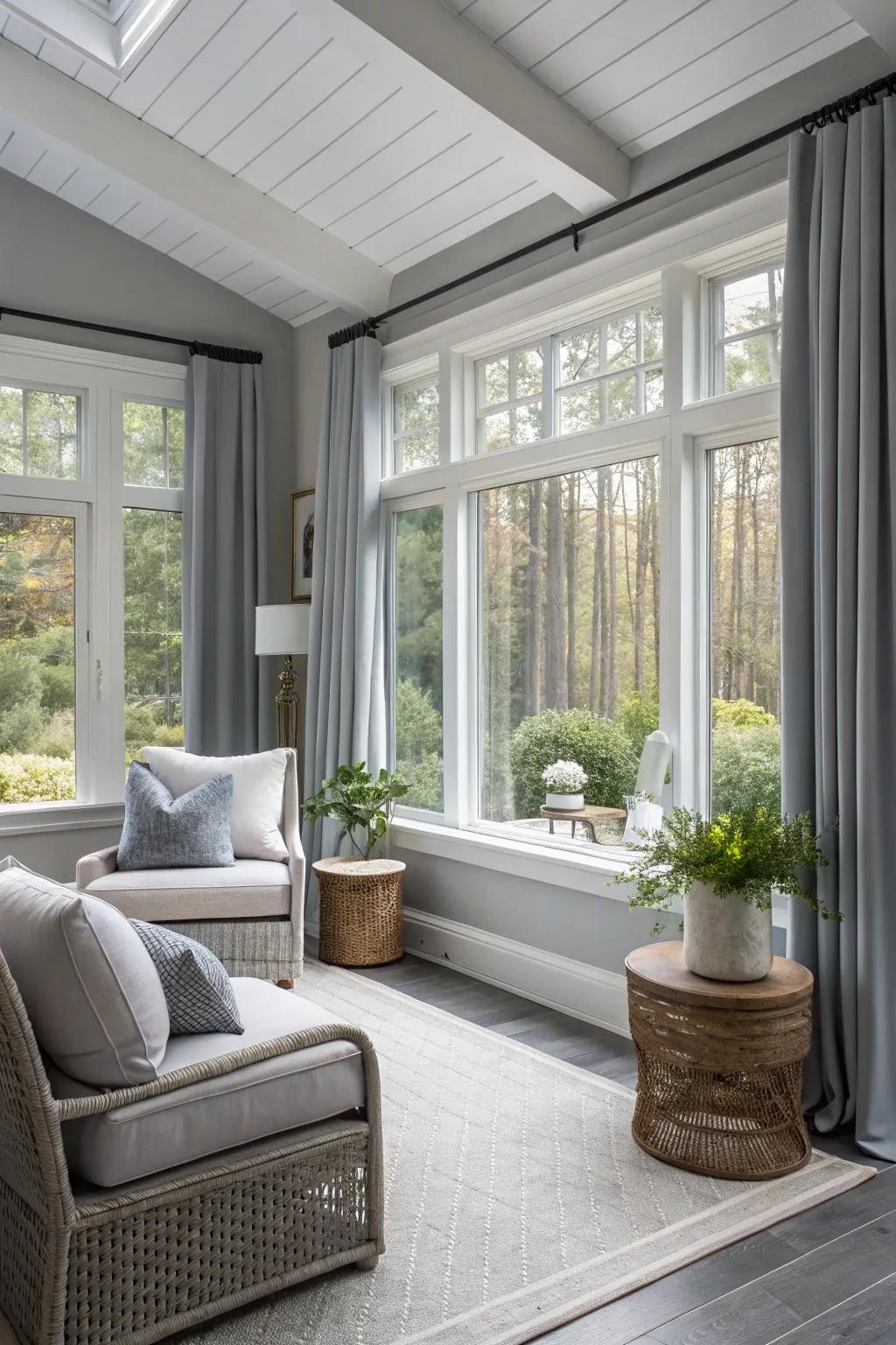 A sunroom with muted rock walls, embodying contemporary calm and panache.