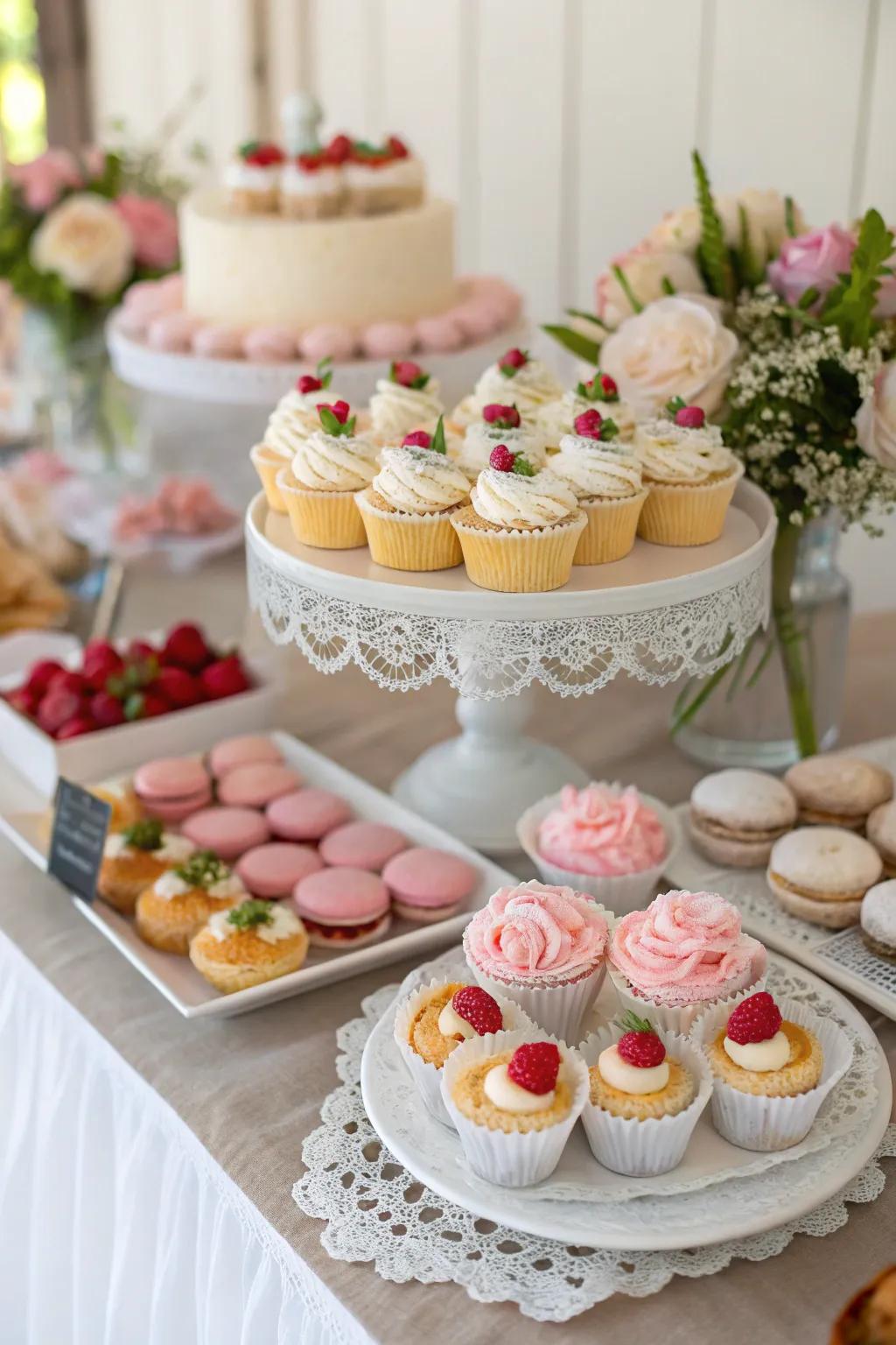 An attractive selection of miniature pastries and sweet snacks for the ideal wedding breakfast.