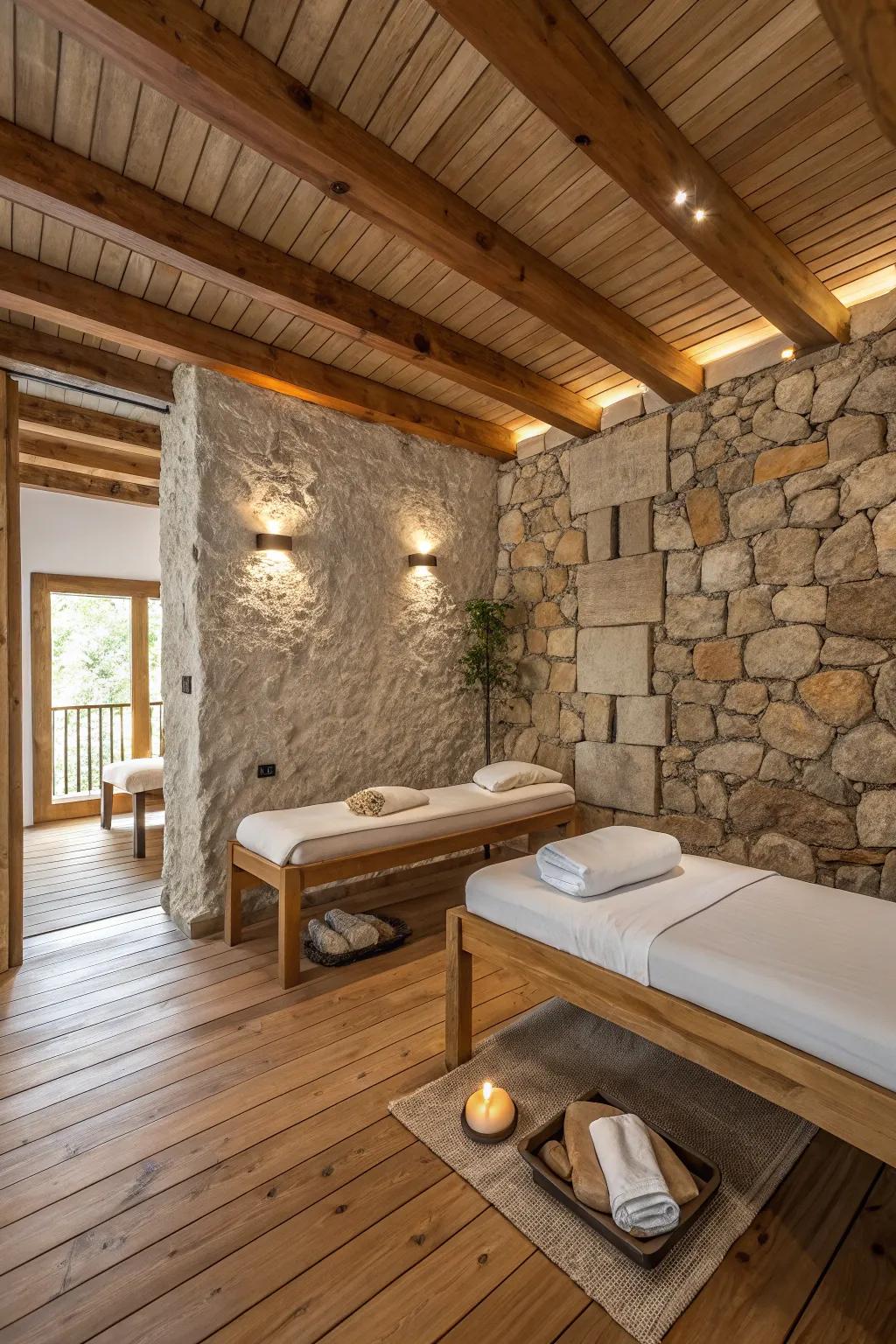 Earthy sophistication: Nature's influence in your wellness sanctuary.