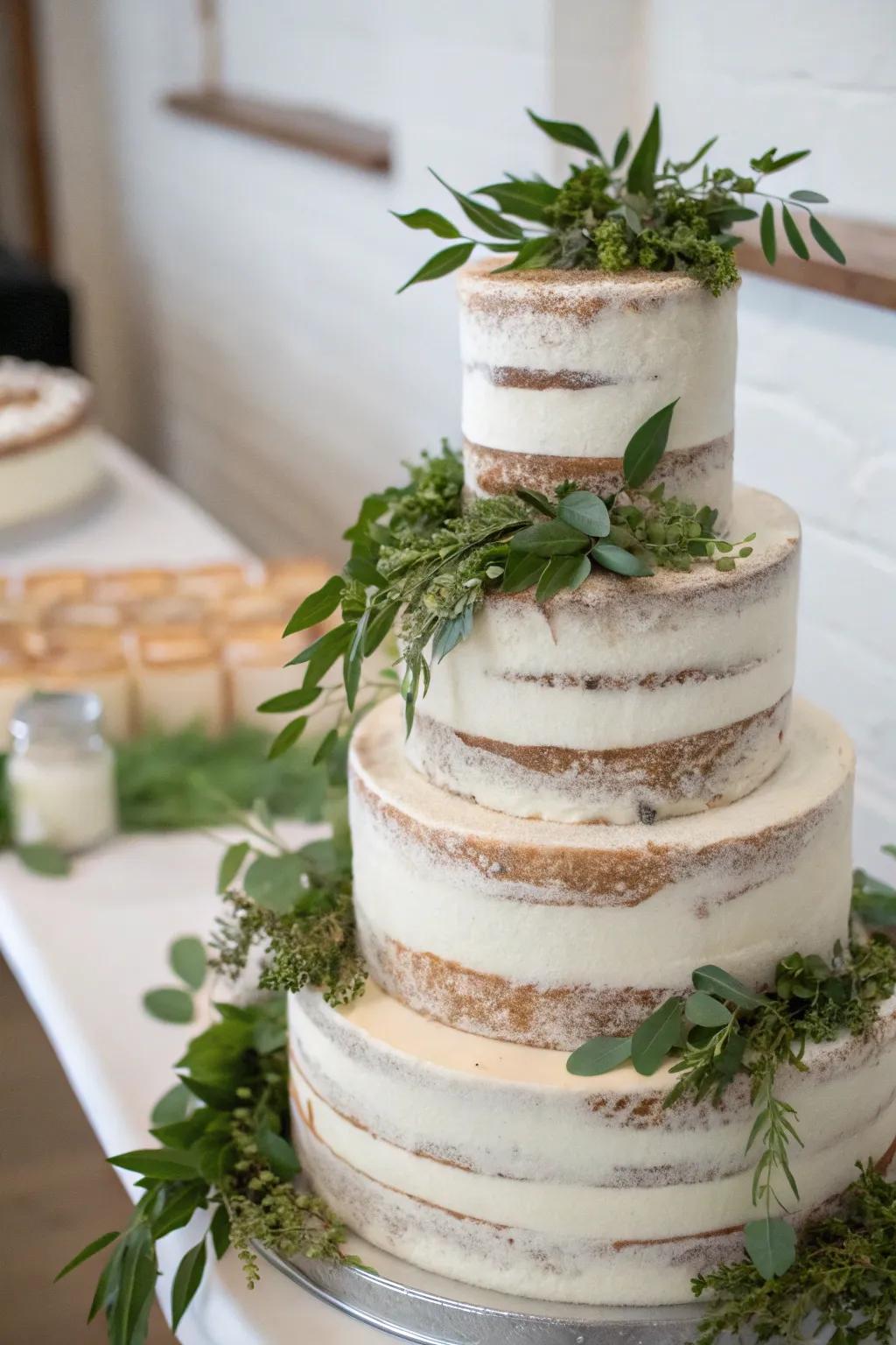 Barely dressed cake with rustic elegance.
