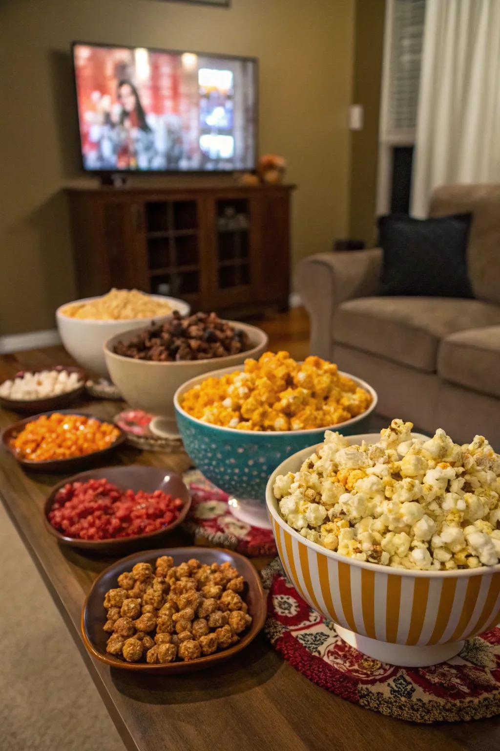 Gourmet popcorn adds a playful, tasty shock.