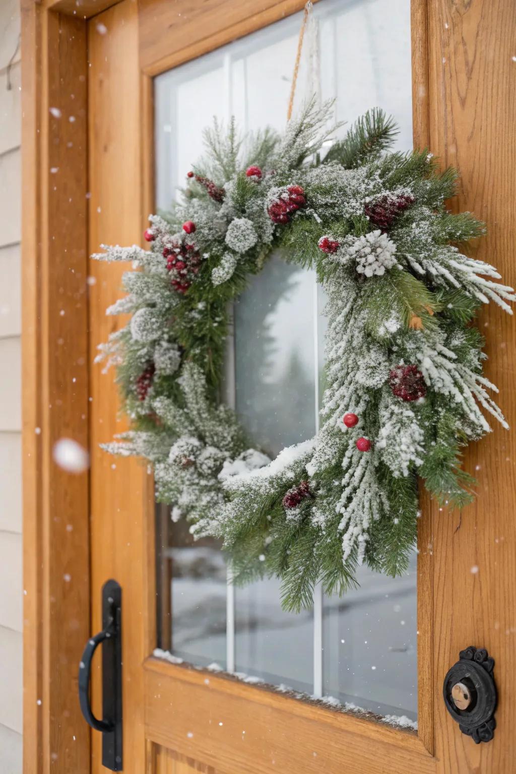 An icy twig establishes the atmosphere for a celebratory entrance.
