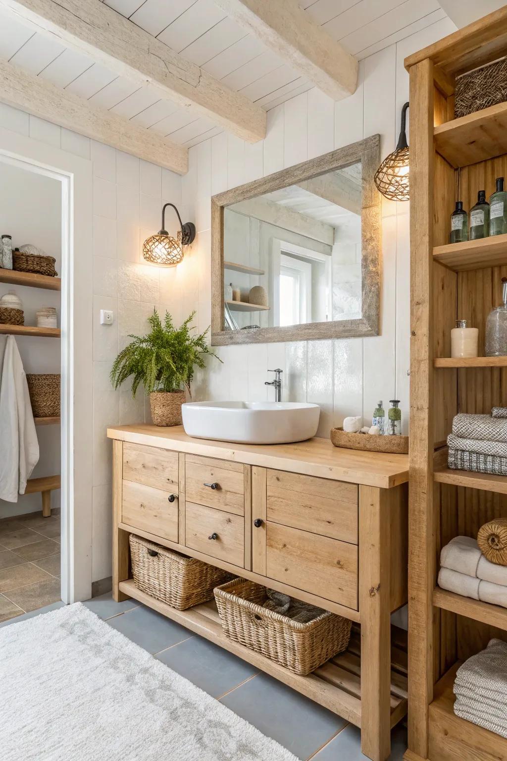 Natural wood components bring heat to the design.